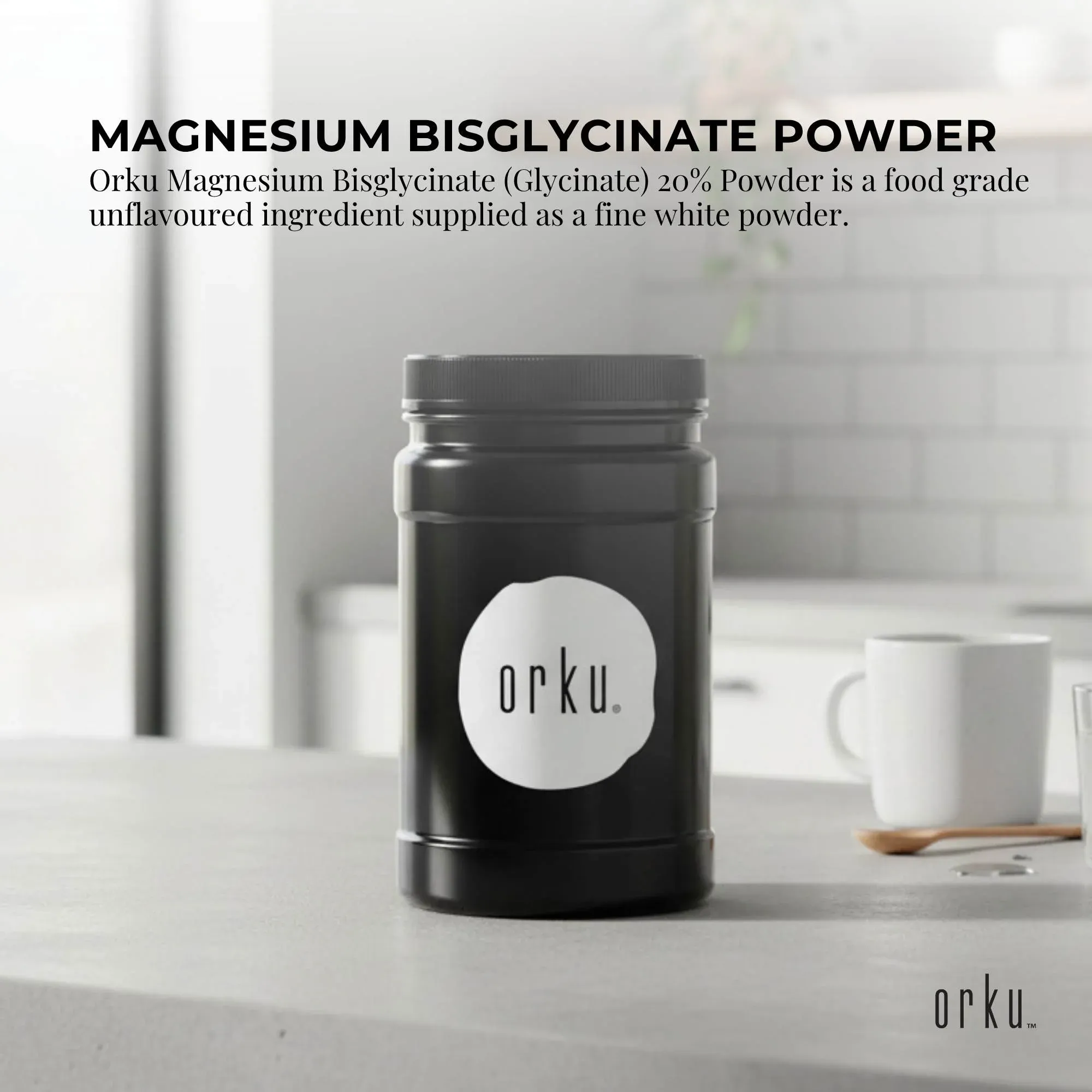 Orku 1Kg Magnesium Bisglycinate Powder Unflavoured Chelated - Jar - Image 2
