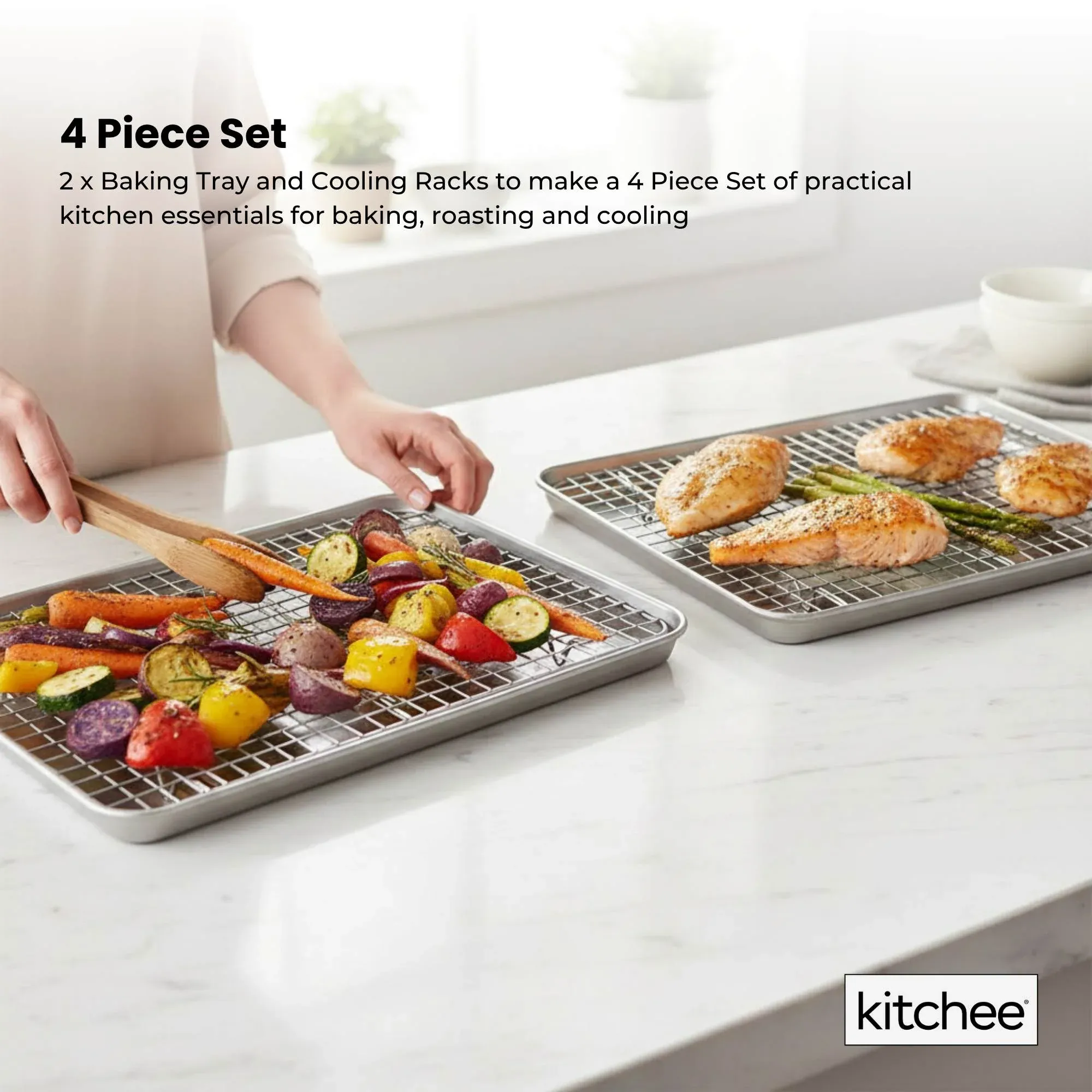 Kitchee 40.5x30.5cm Oven Baking Tray + Cooling Rack 4 Piece Stainless Steel Set - Image 3