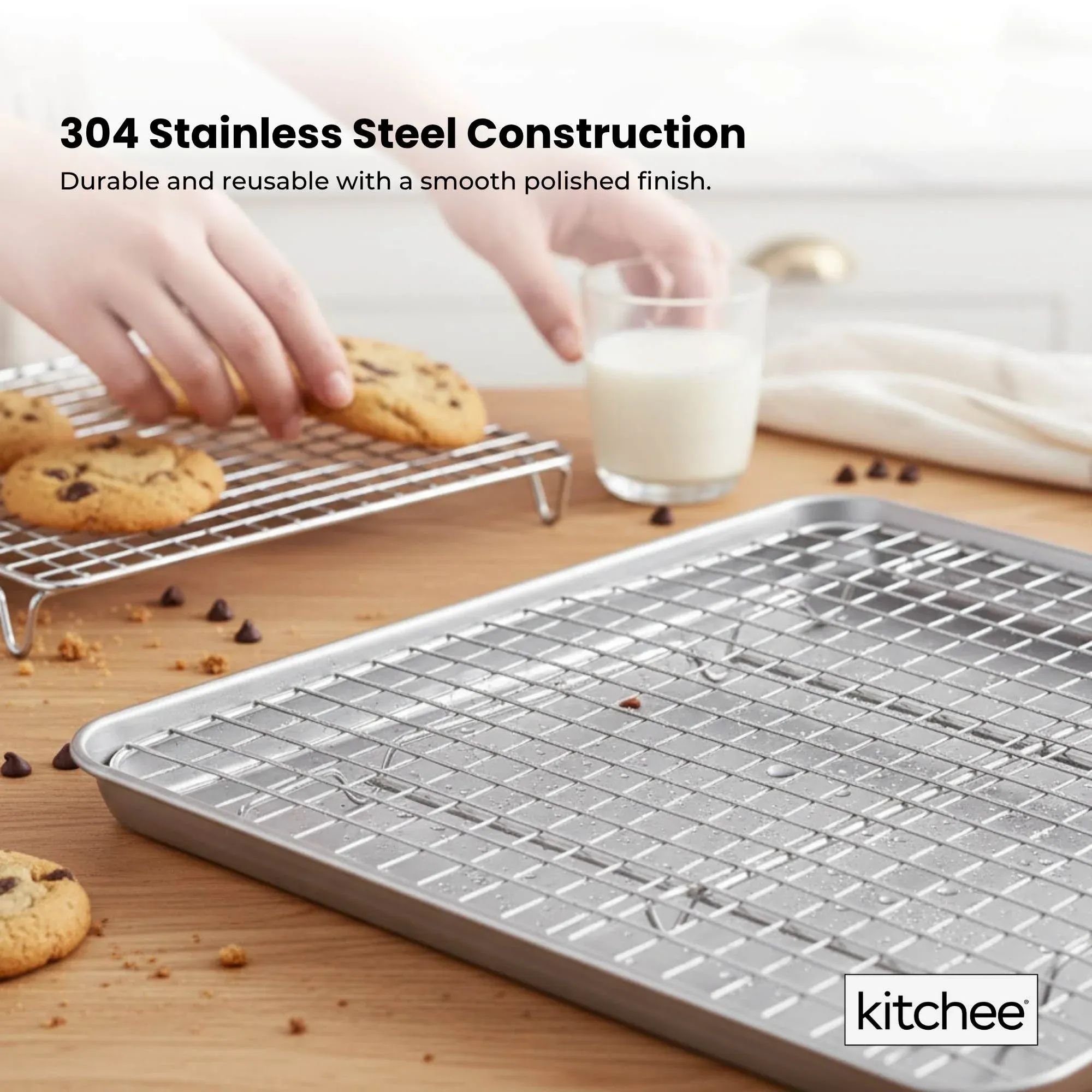 Kitchee 40.5x30.5cm Oven Baking Tray + Cooling Rack 4 Piece Stainless Steel Set - Image 4