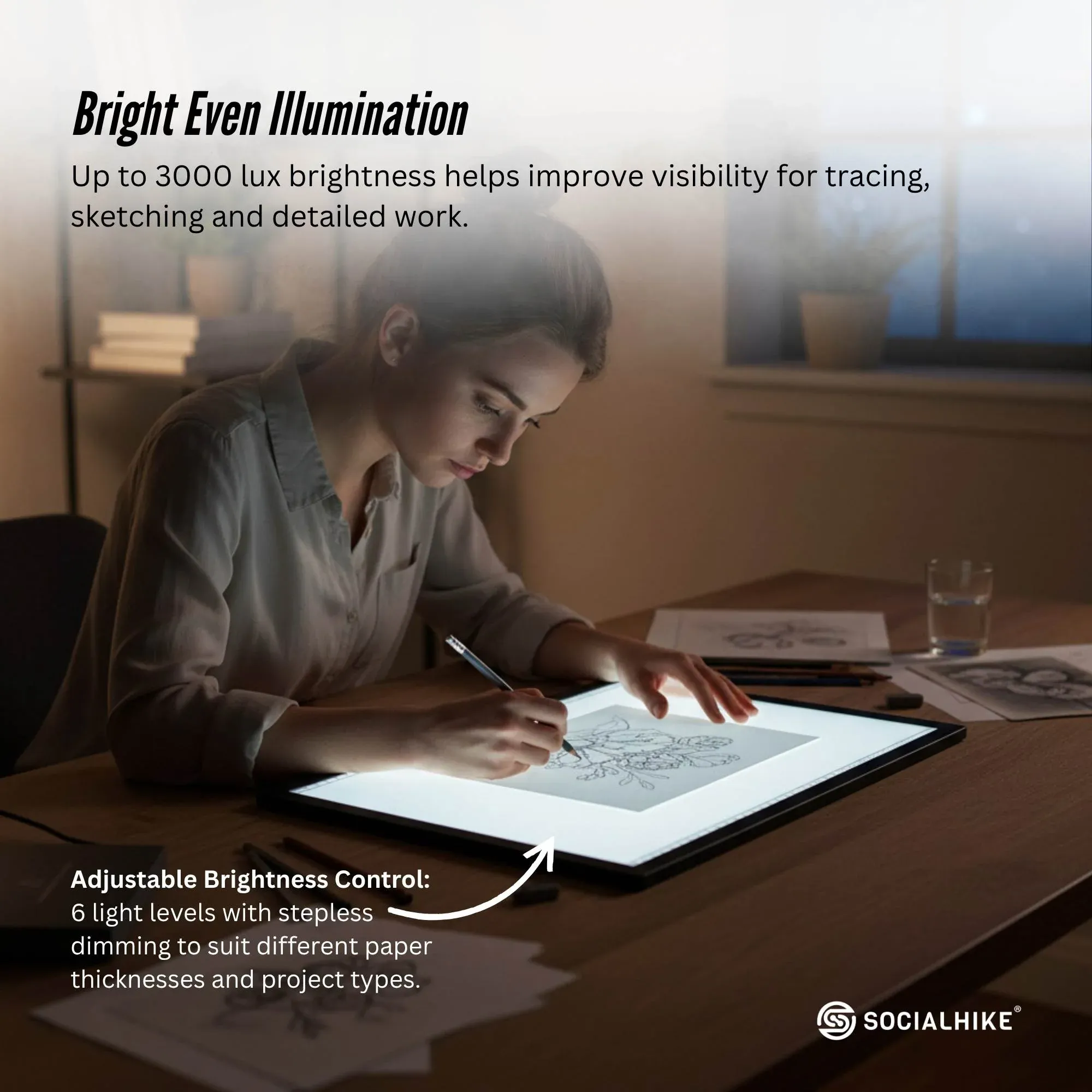 Social Hike A3 LED Light Pad Tracing Board Rechargeable USB-C 3000mAh Light Box - Image 3