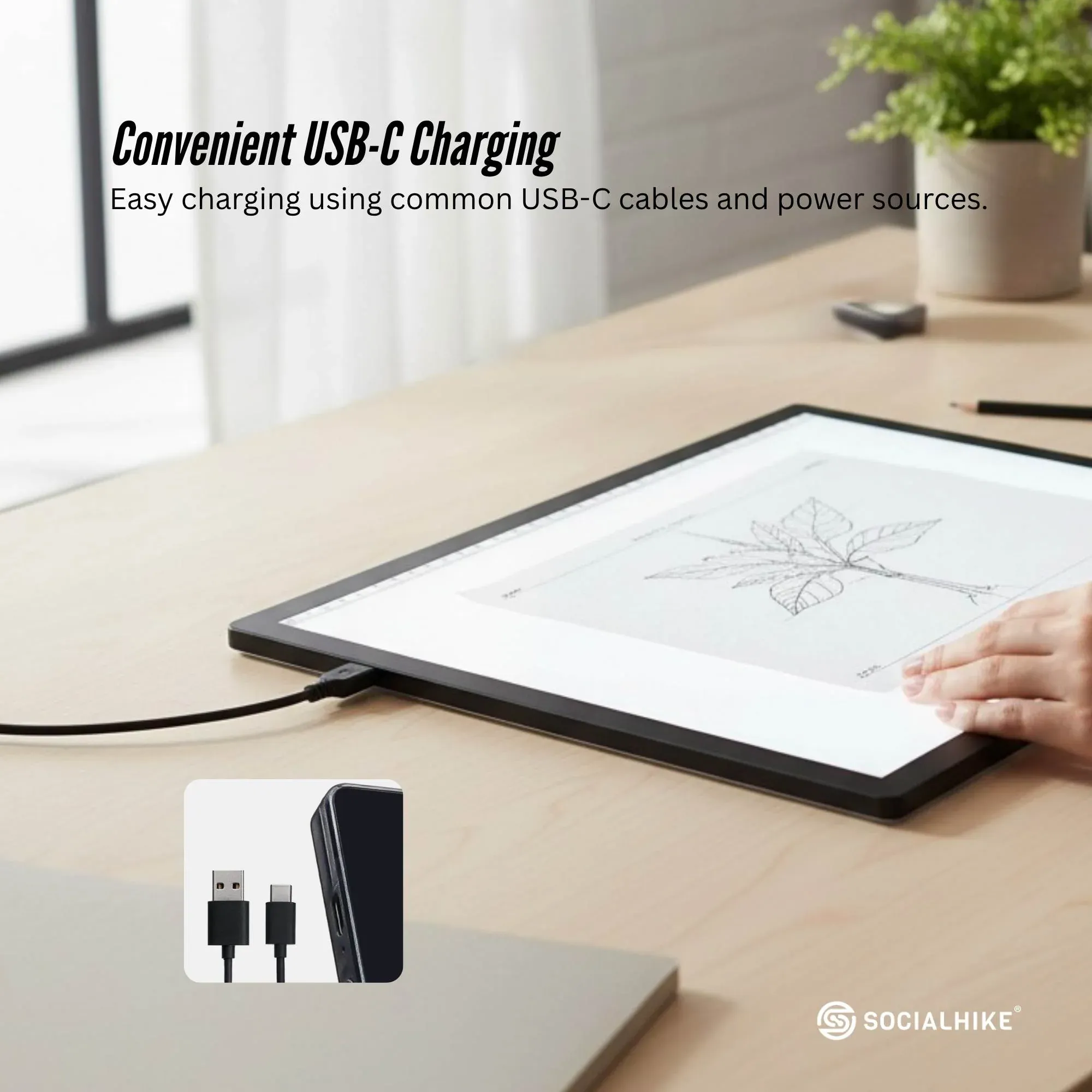 Social Hike A3 LED Light Pad Tracing Board Rechargeable USB-C 3000mAh Light Box - Image 6