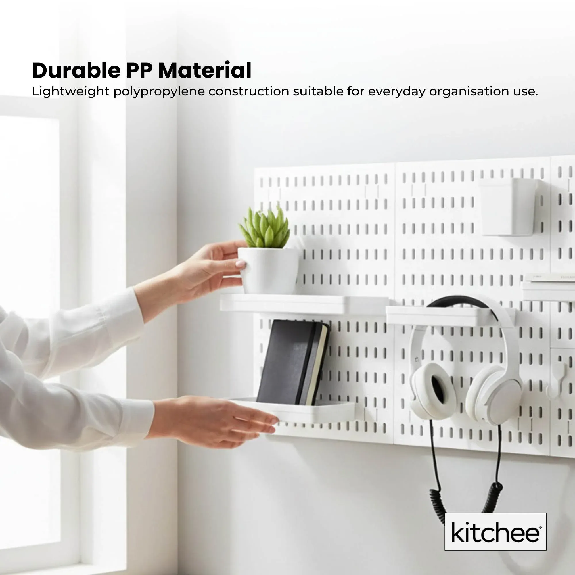 Kitchee Pegboard Wall Organiser Storage Kit 18 Hook and Basket Accessories White - Image 6