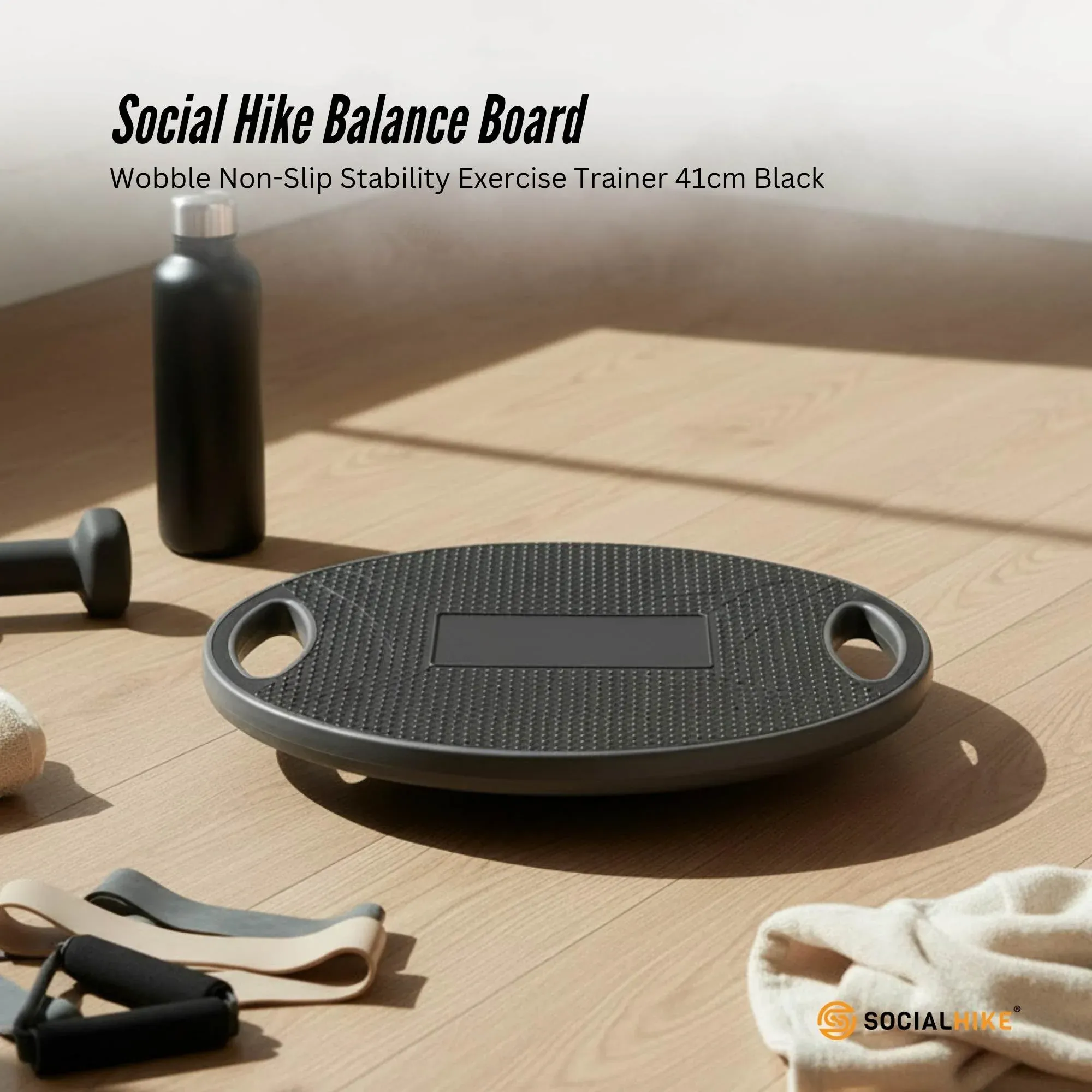 Social Hike Balance Board Wobble 41cm - Non-Slip Round Exercise Trainer Black - Image 2