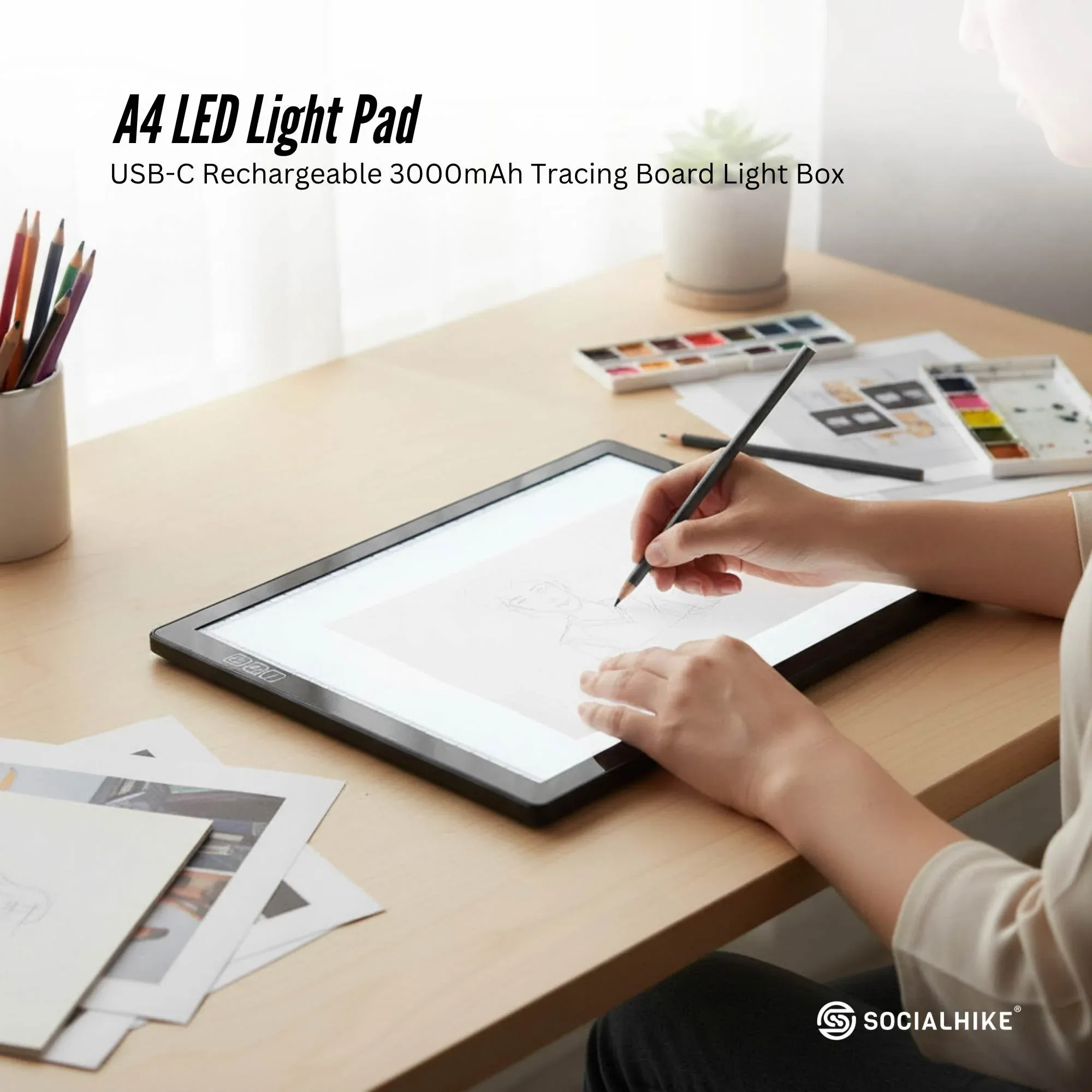 Social Hike A4 LED Light Pad Tracing Board Rechargeable USB-C 3000mAh Light Box - Image 2