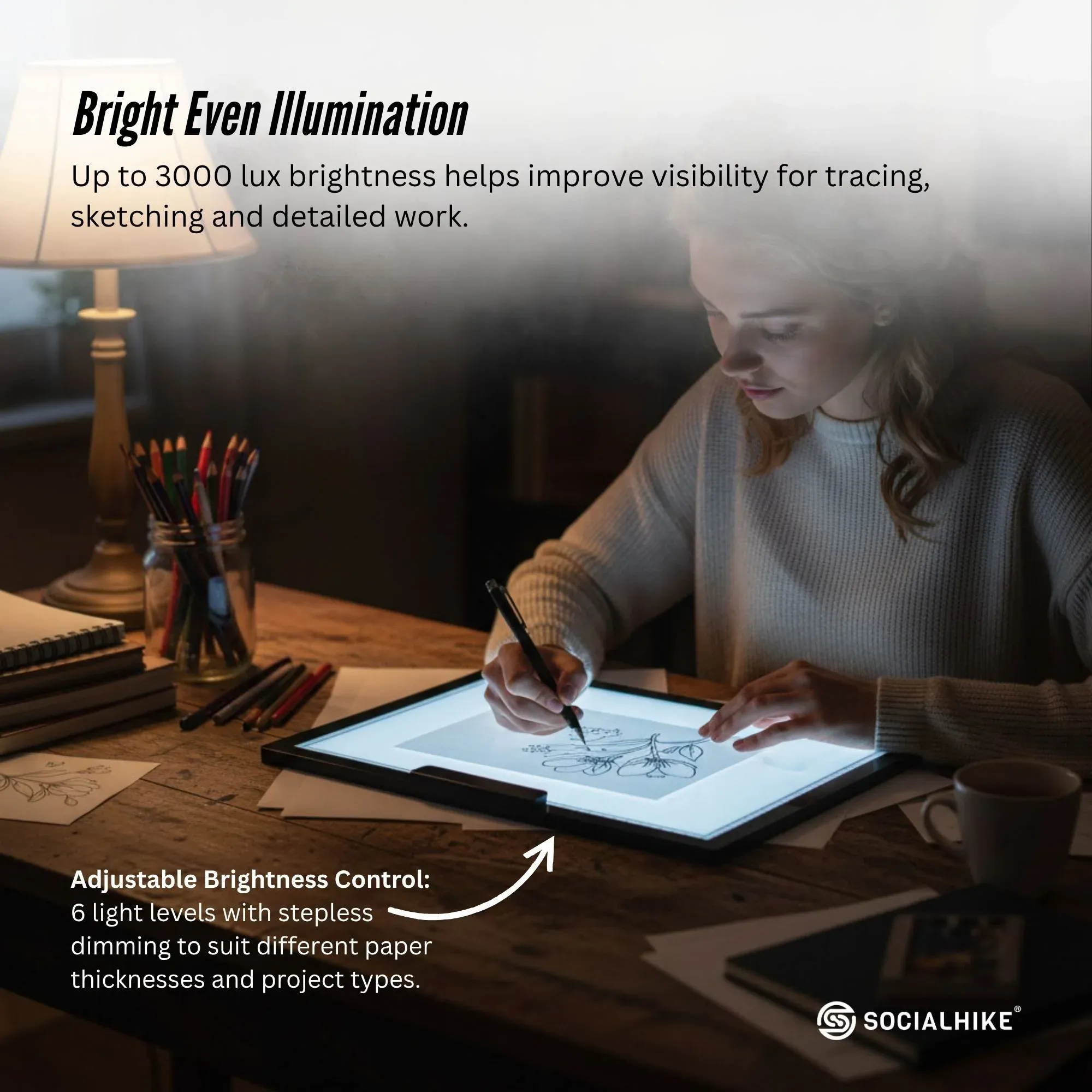 Social Hike A4 LED Light Pad Tracing Board Rechargeable USB-C 3000mAh Light Box - Image 3