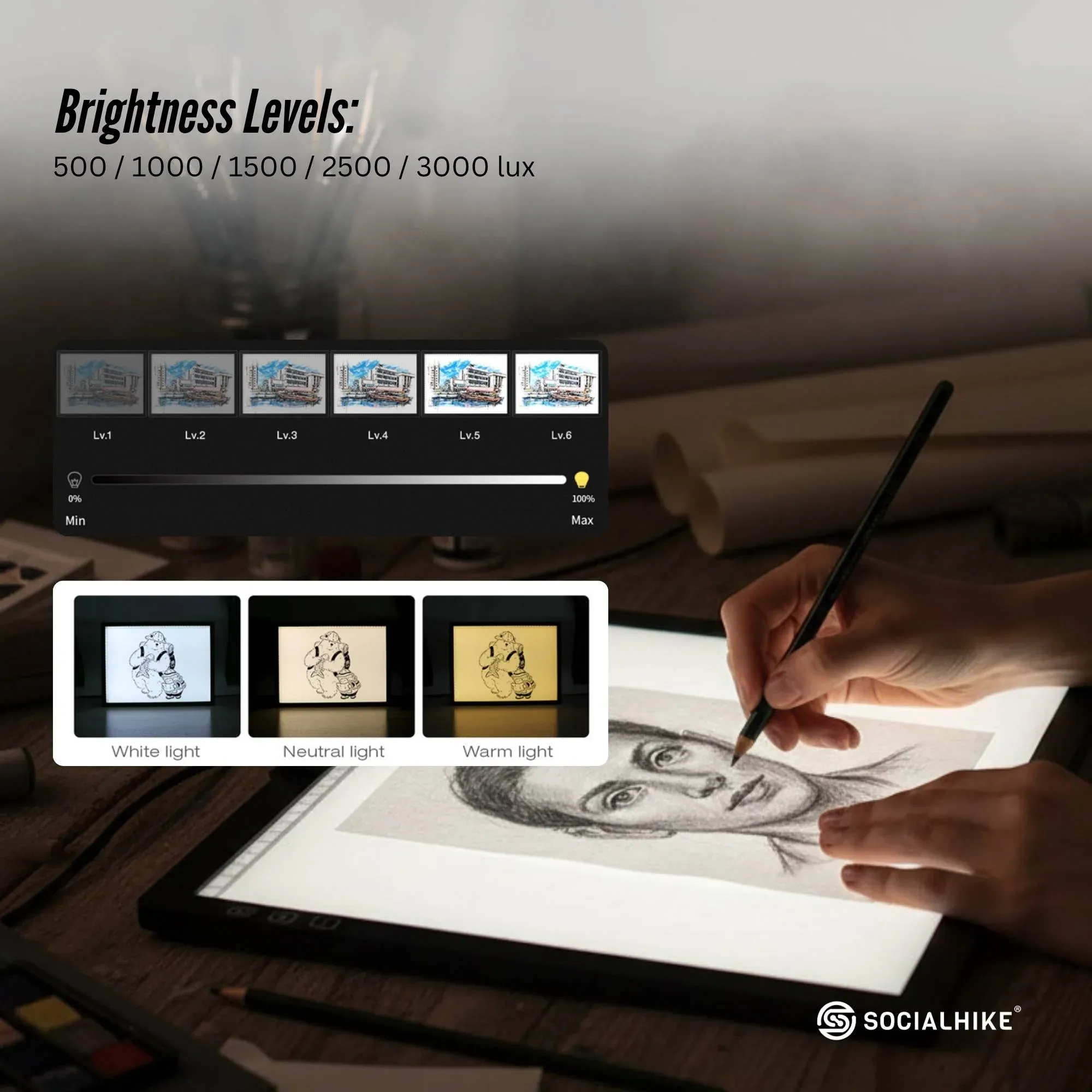 Social Hike A4 LED Light Pad Tracing Board Rechargeable USB-C 3000mAh Light Box - Image 7