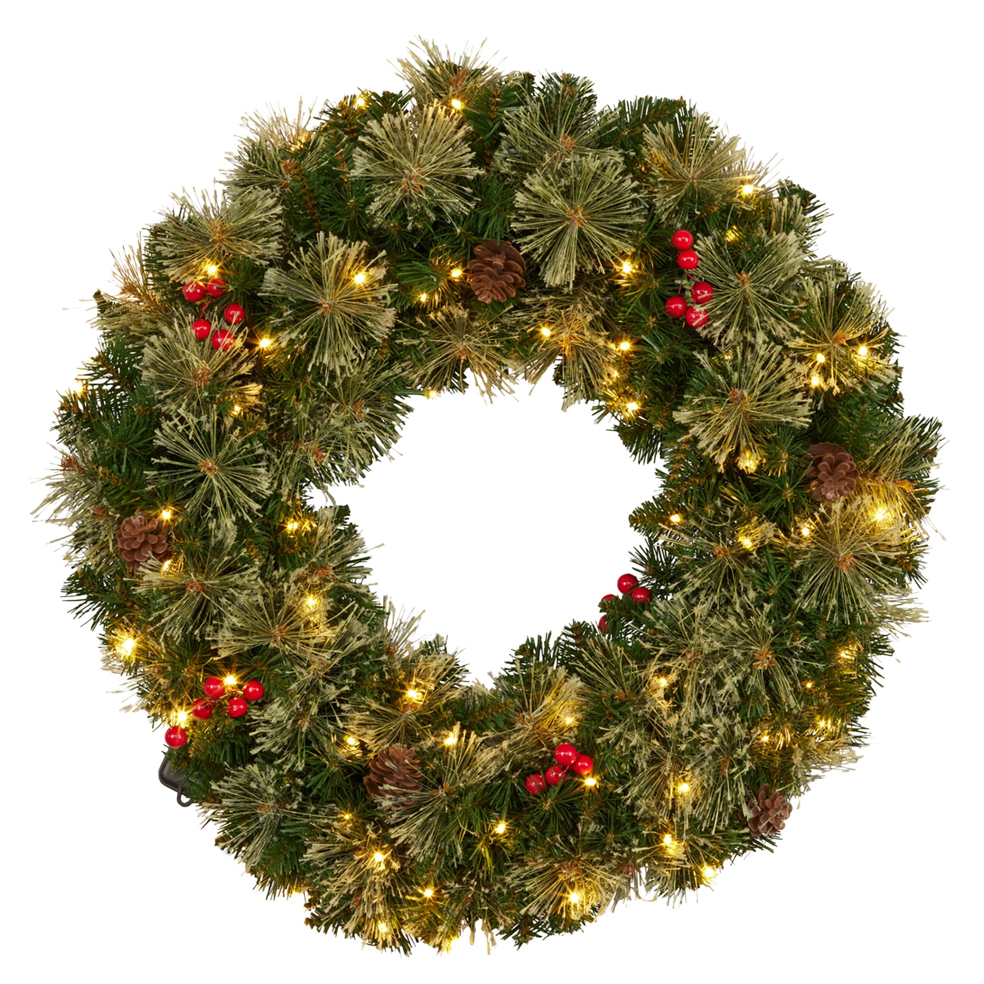 Christabelle 61cm Christmas Wreath Bristle Berry with LED Lights Front Door Decoration Ornament - Image 1