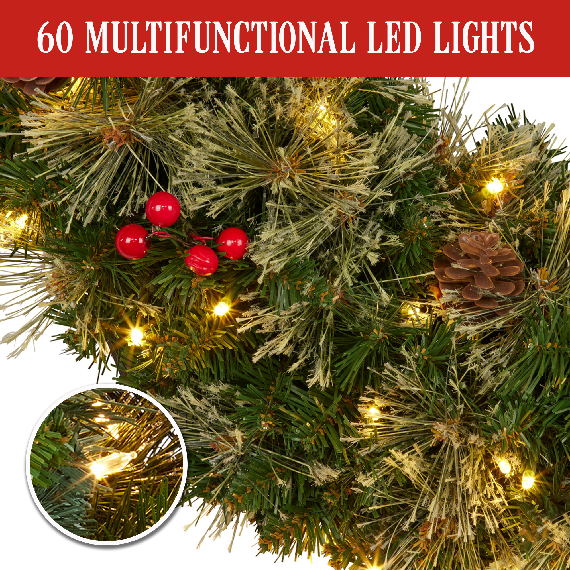 Christabelle 61cm Christmas Wreath Bristle Berry with LED Lights Front Door Decoration Ornament - Image 7