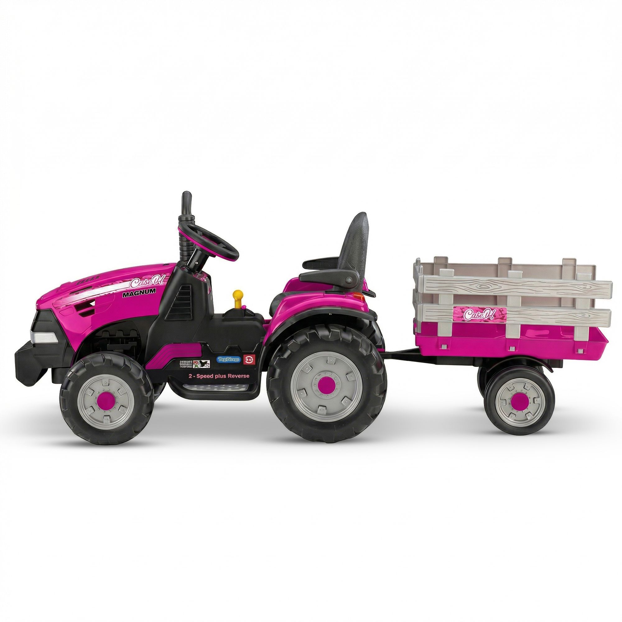 Klika Peg Perego Pink Case IH 12V Kids Ride On Tractor with Trailer 2 Speed Toy - Image 4