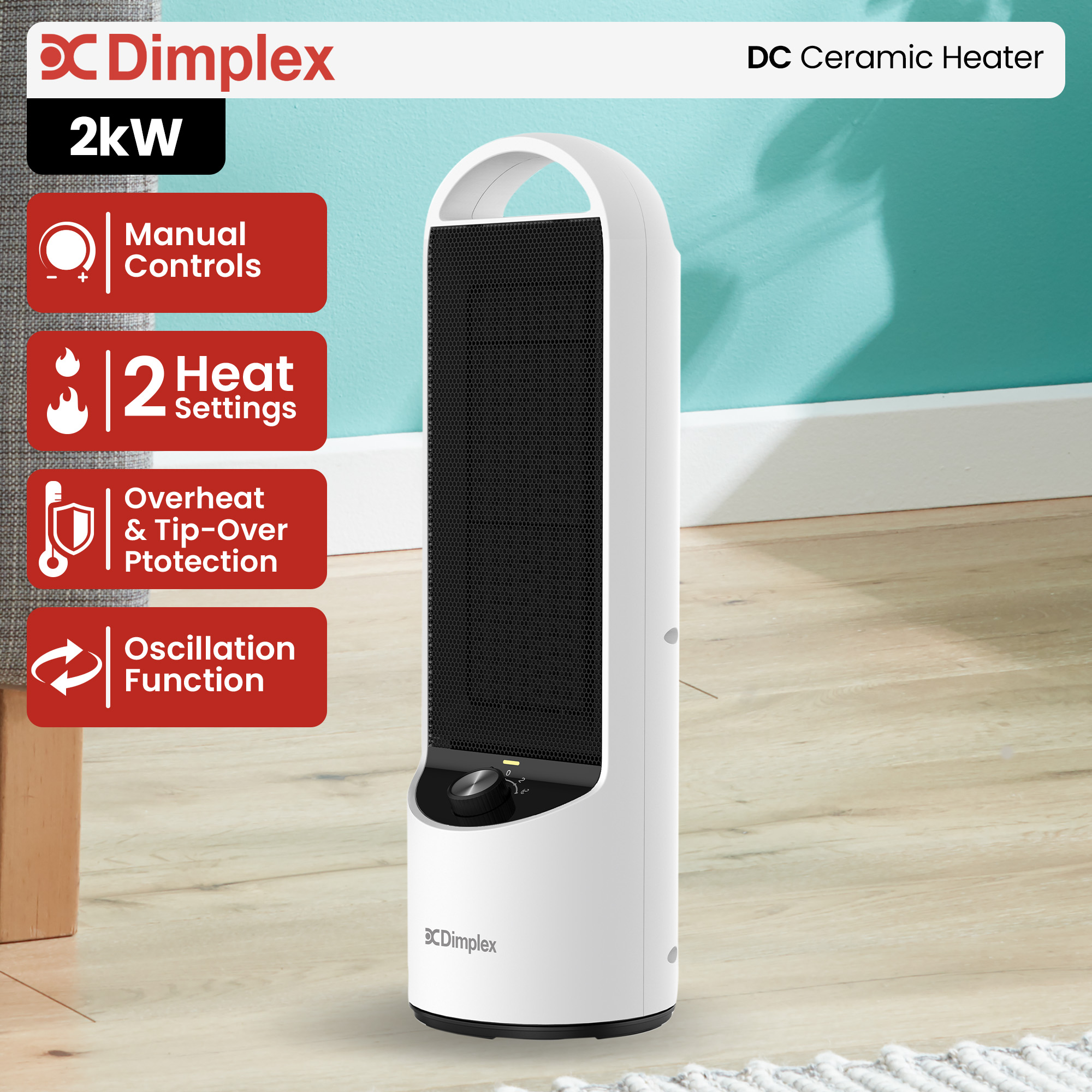 Dimplex 2kW Personal DC Ceramic Heater in Black and White - Image 2