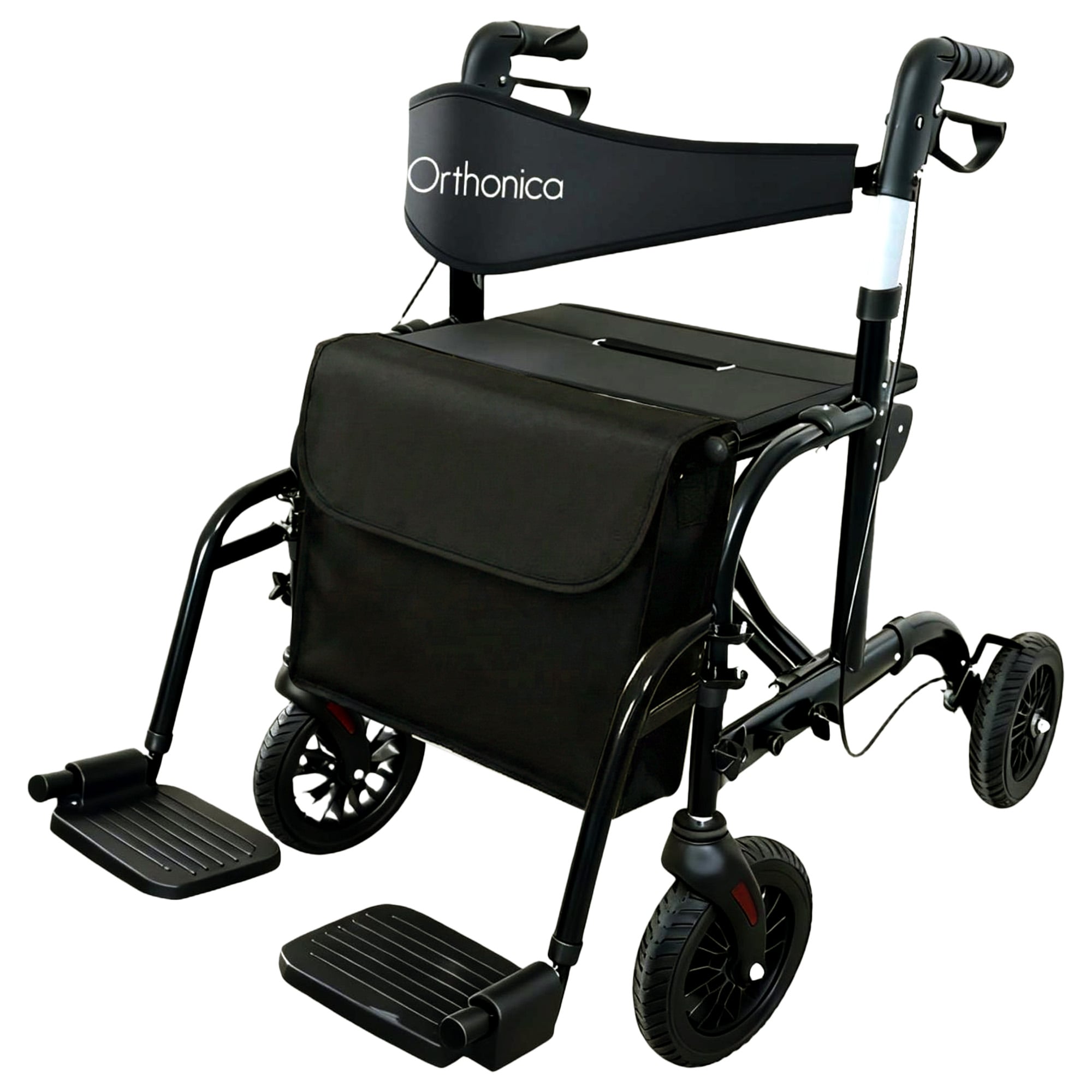 Orthonica Aluminium 2-in-1 Rollator Wheelchair with Foldable Frame – Black & Silver - Image 2