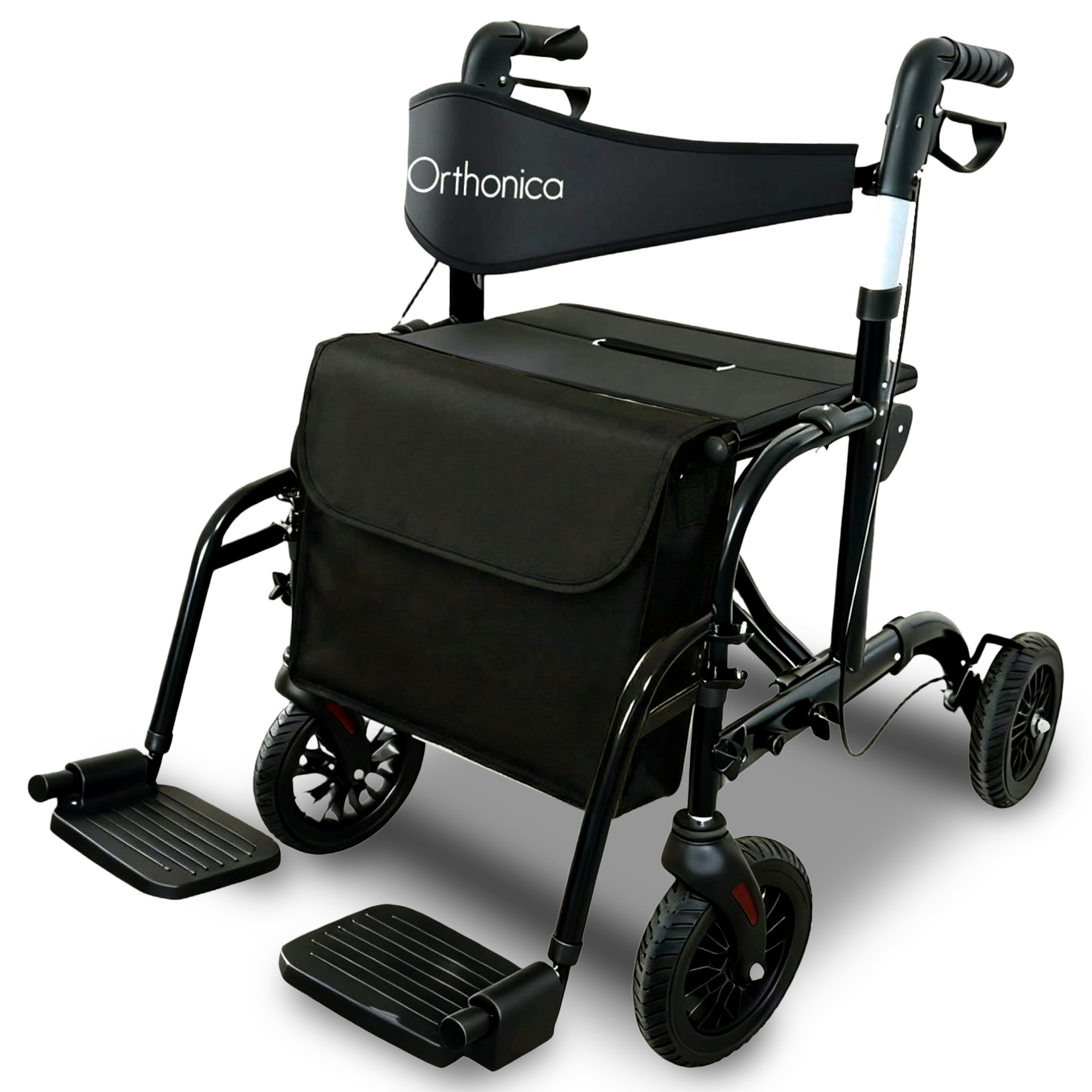 Orthonica Aluminium 2-in-1 Rollator Wheelchair with Foldable Frame – Black & Silver - Image 4