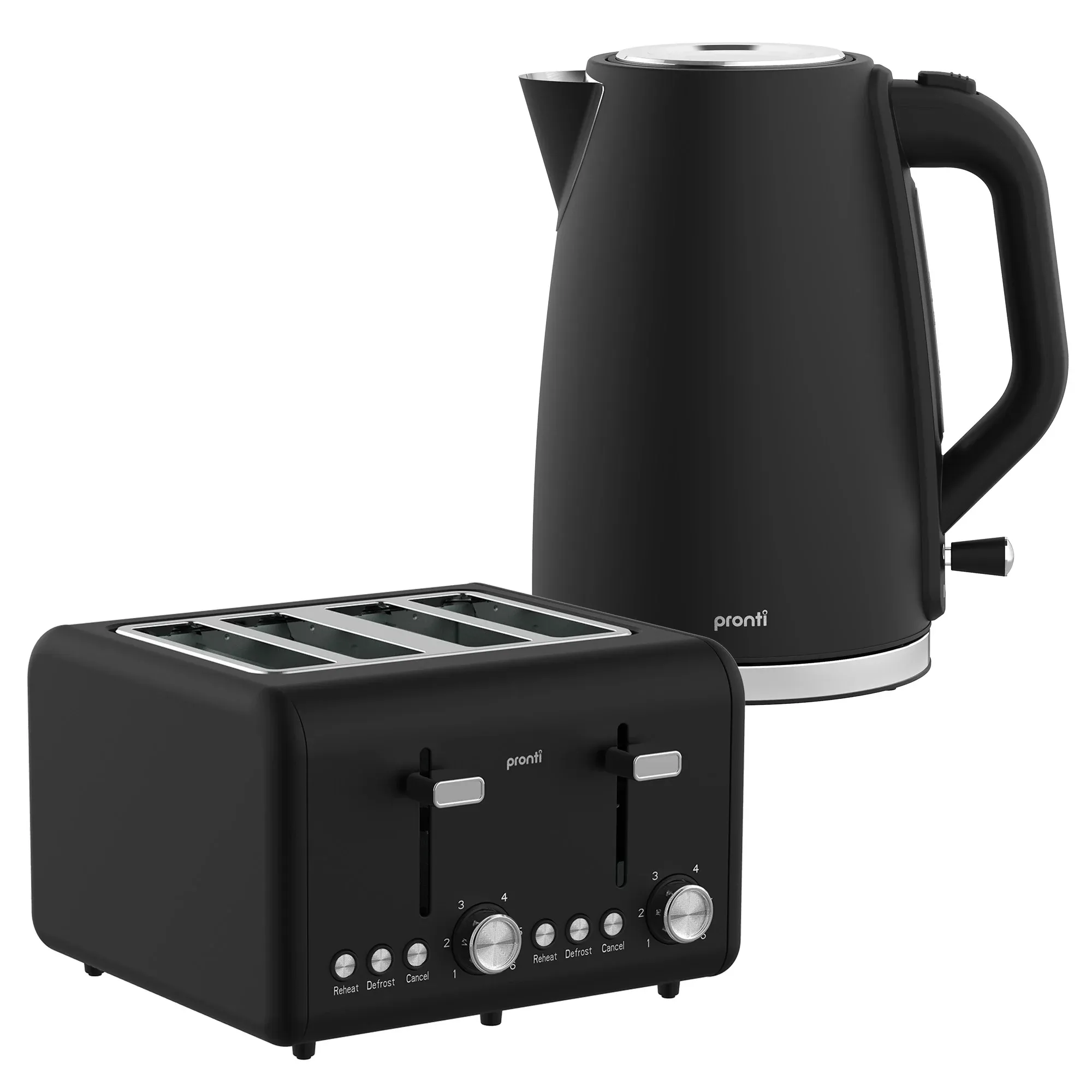 Pronti Silver Noir Collection 4 Slice Toaster and Kettle Bundle - Image 1