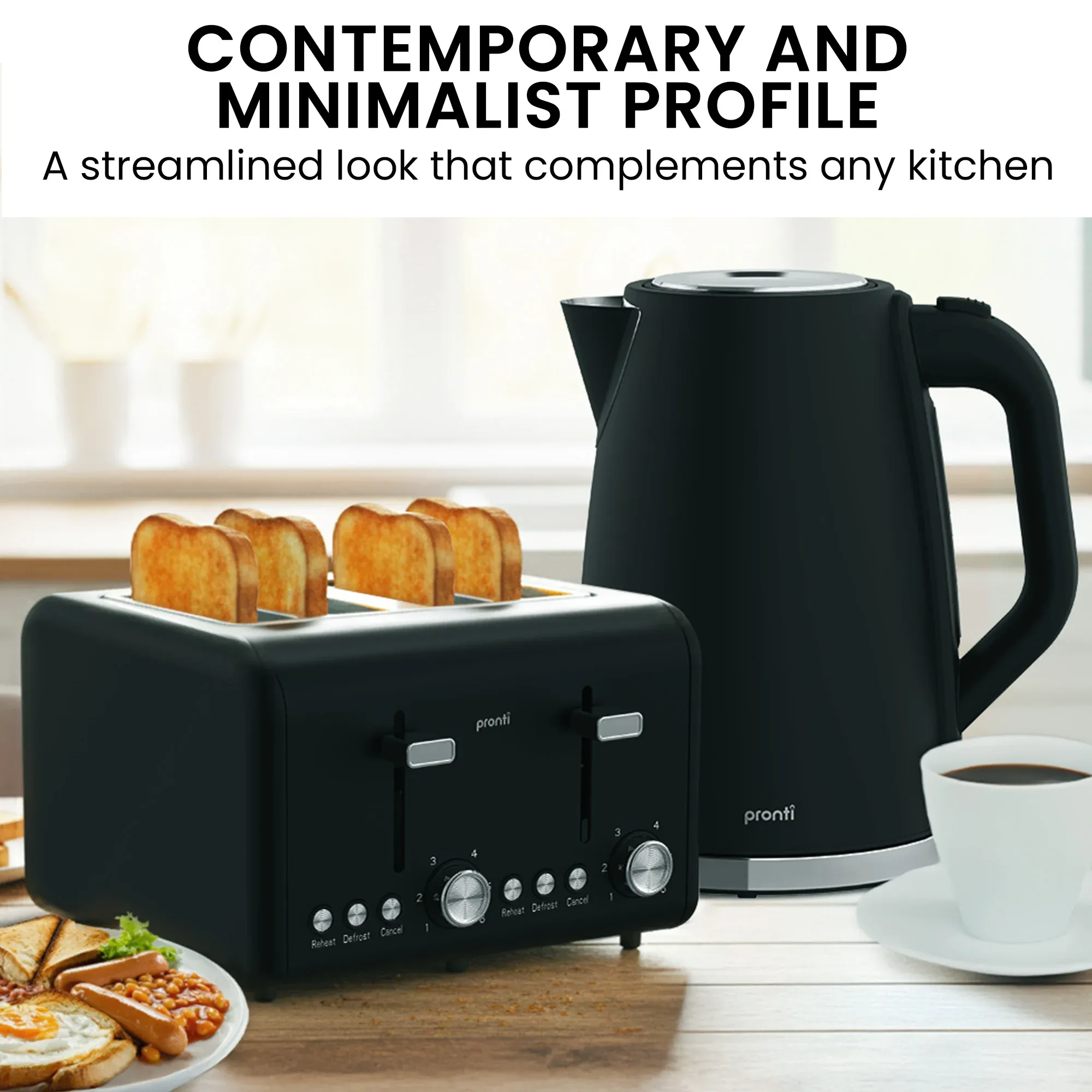 Pronti Silver Noir Collection 4 Slice Toaster and Kettle Bundle - Image 7
