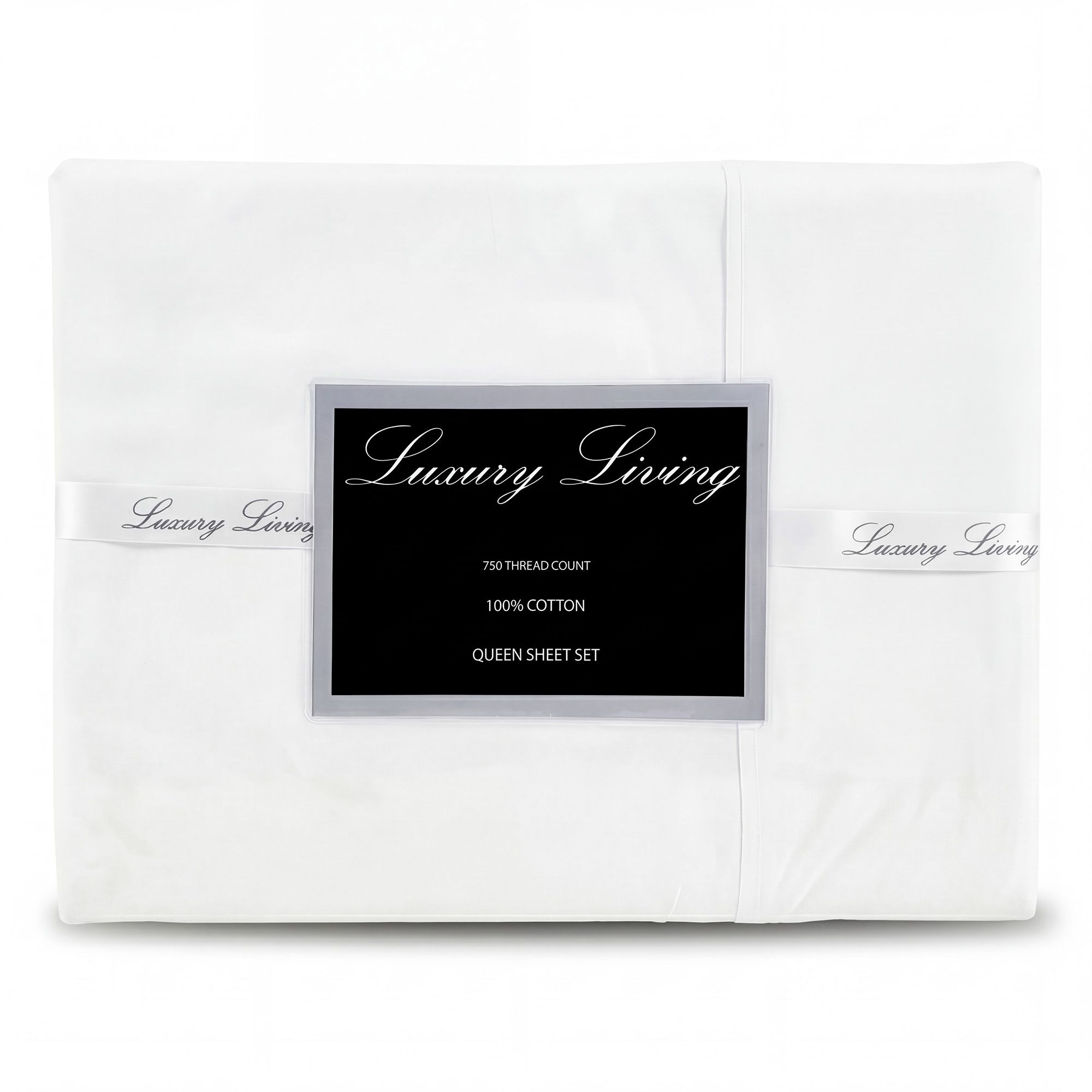 Laura Hill 750 Thread Count Pure Cotton Queen Bed Sheet Set 4 Piece Gift Pack - White - Image 1
