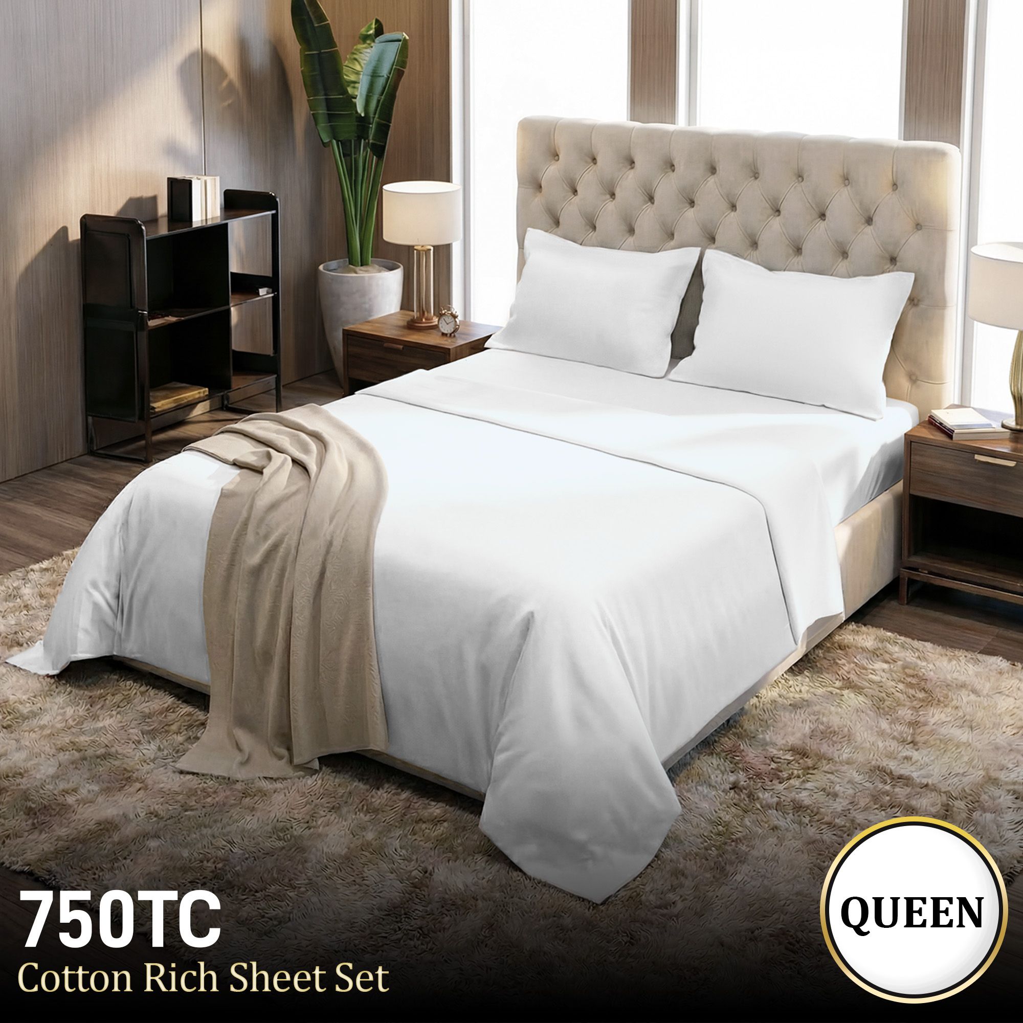Laura Hill 750 Thread Count Pure Cotton Queen Bed Sheet Set 4 Piece Gift Pack - White - Image 2