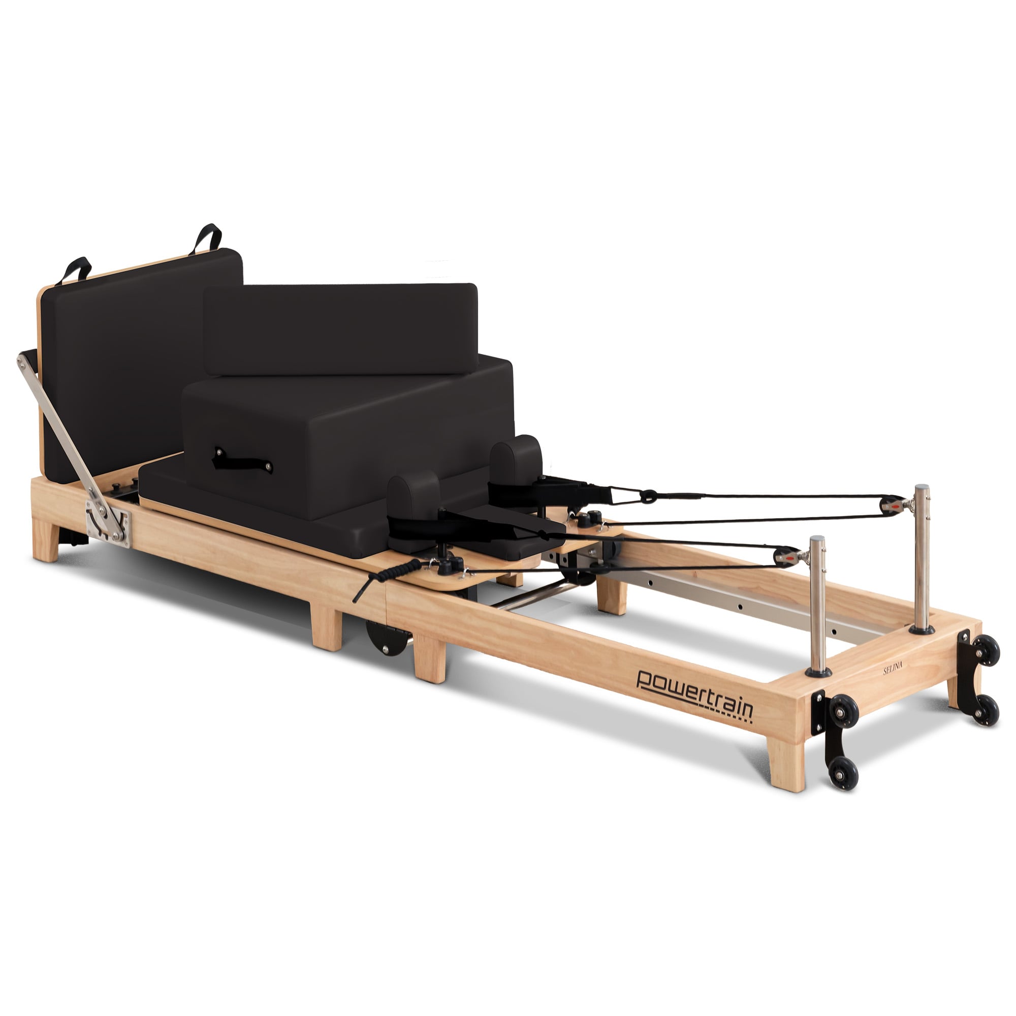 Powertrain Selina Pilates Reformer Machine Wooden Folding Multifunctional Home Gym Equipment with Jumpboard & Sitting Box Oak Black - Image 1