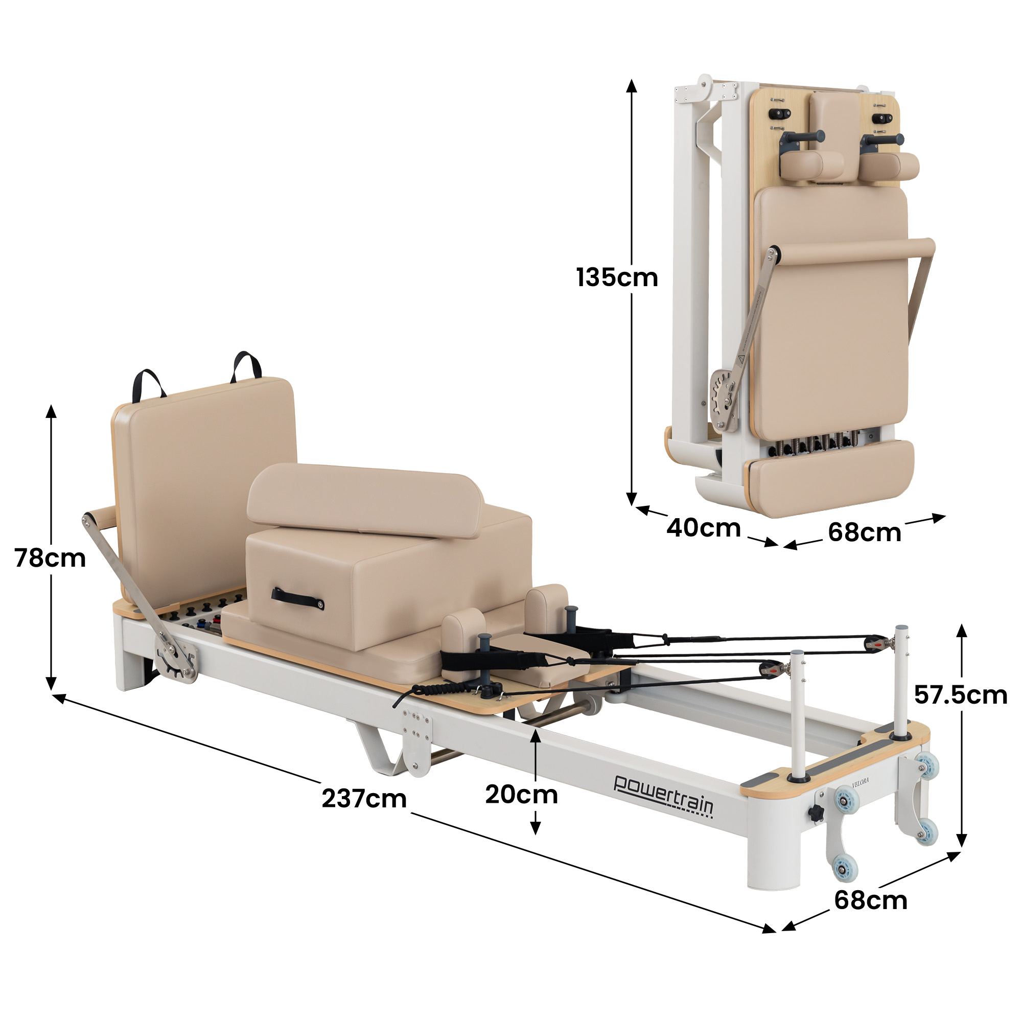Powertrain Velora Beige Aluminium Foldable Pilates Board Reformer Multifunctional Core Exercise Set Ab Trainer Platform Extender Sitting Box Jumpboard And Footbar Full Body Home - Image 3
