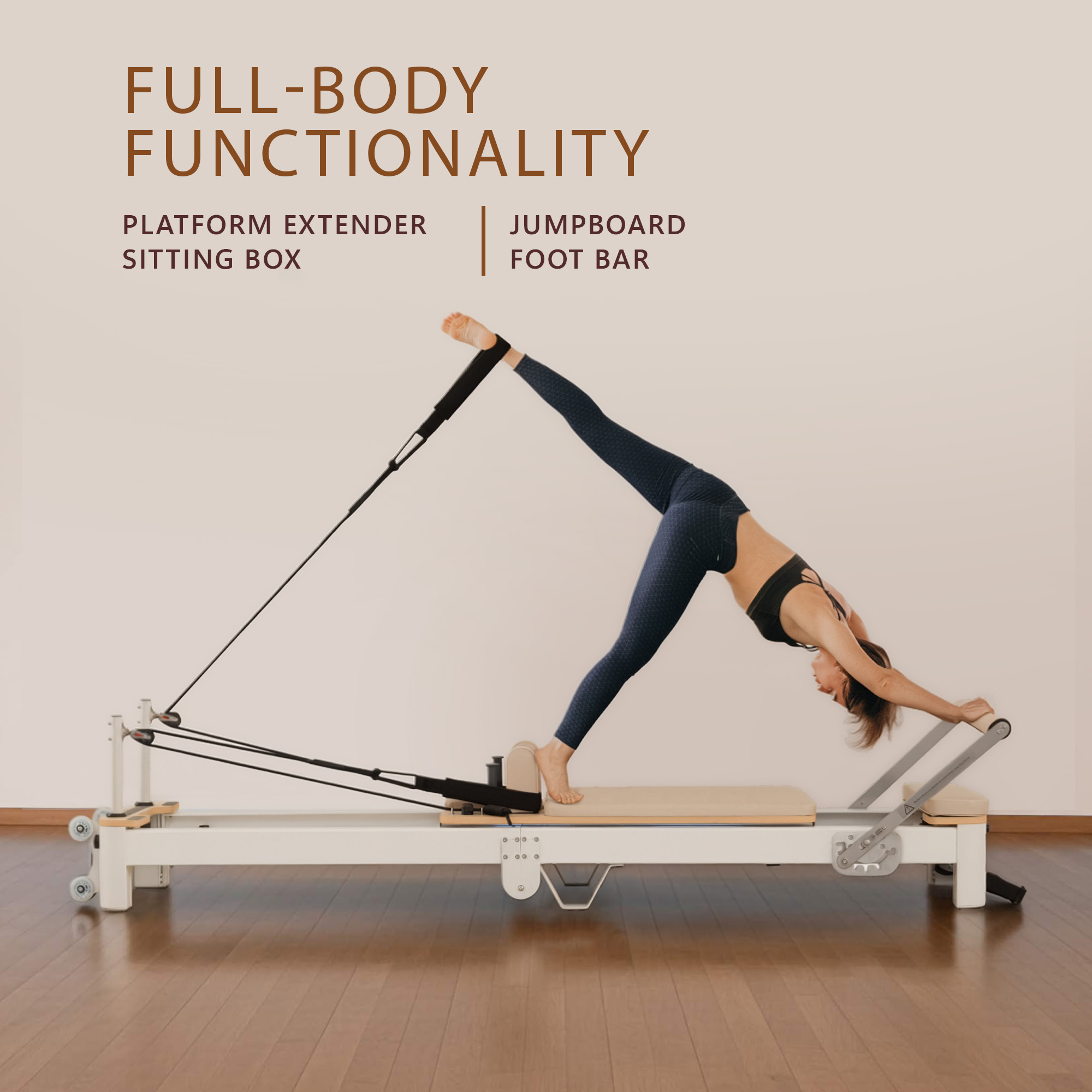 Powertrain Velora Beige Aluminium Foldable Pilates Board Reformer Multifunctional Core Exercise Set Ab Trainer Platform Extender Sitting Box Jumpboard And Footbar Full Body Home - Image 5