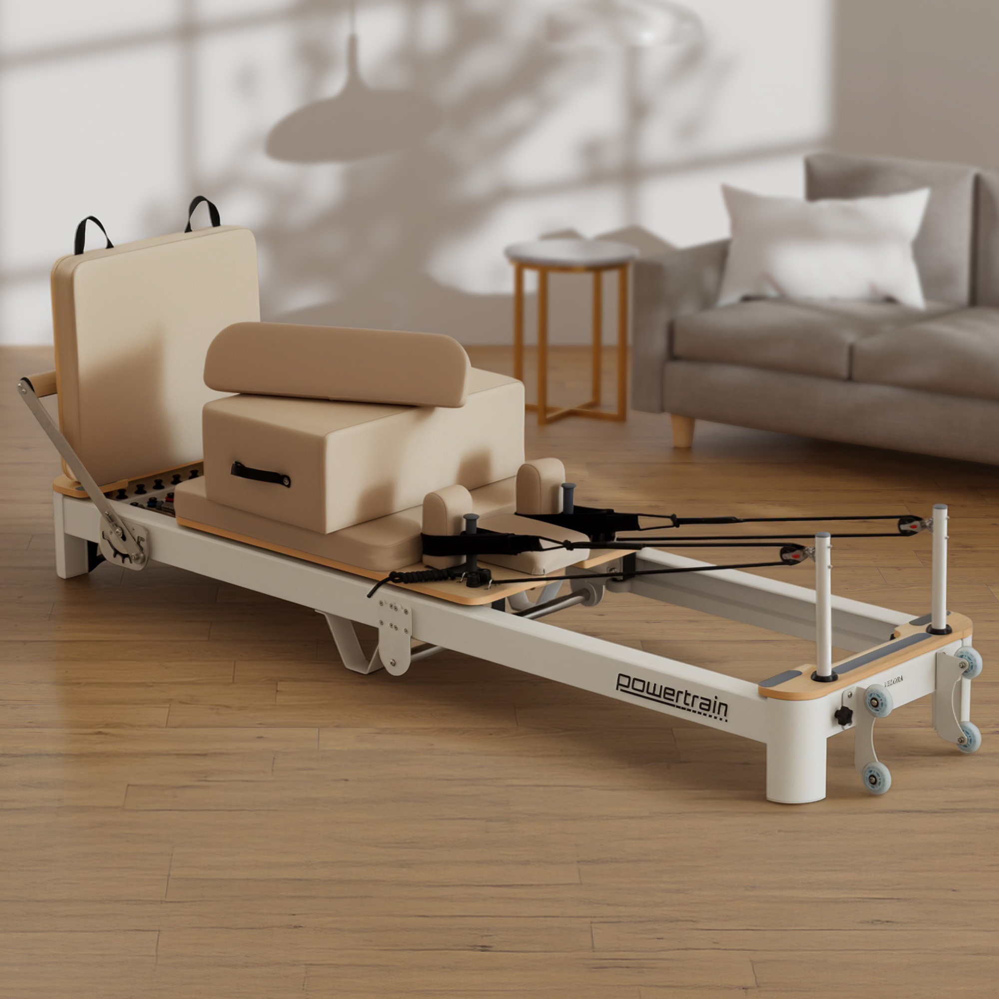 Powertrain Velora Beige Aluminium Foldable Pilates Board Reformer Multifunctional Core Exercise Set Ab Trainer Platform Extender Sitting Box Jumpboard And Footbar Full Body Home - Image 6