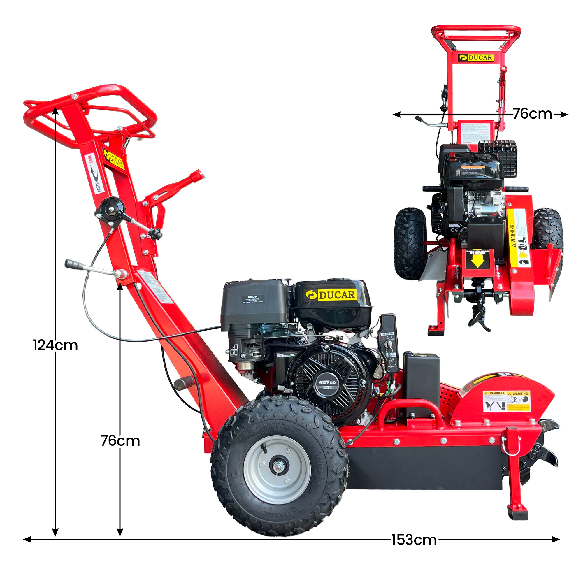 Ducar Stump Grinder 457cc 18HP Petrol Engine with Key Start & Tungsten Carbide Teeth - Image 3