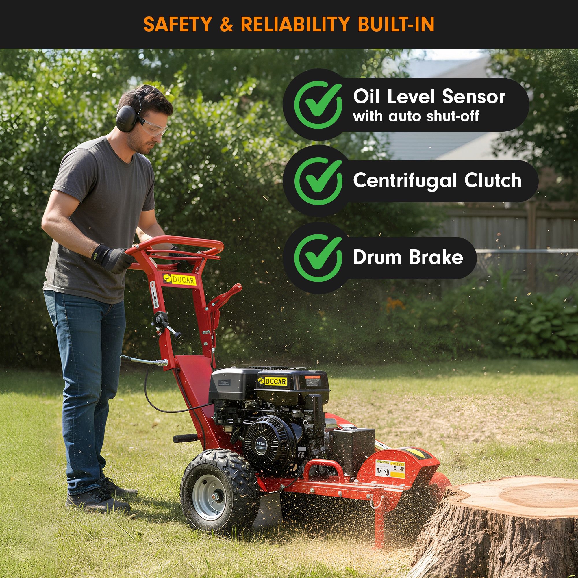 Ducar Stump Grinder 457cc 18HP Petrol Engine with Key Start & Tungsten Carbide Teeth - Image 7