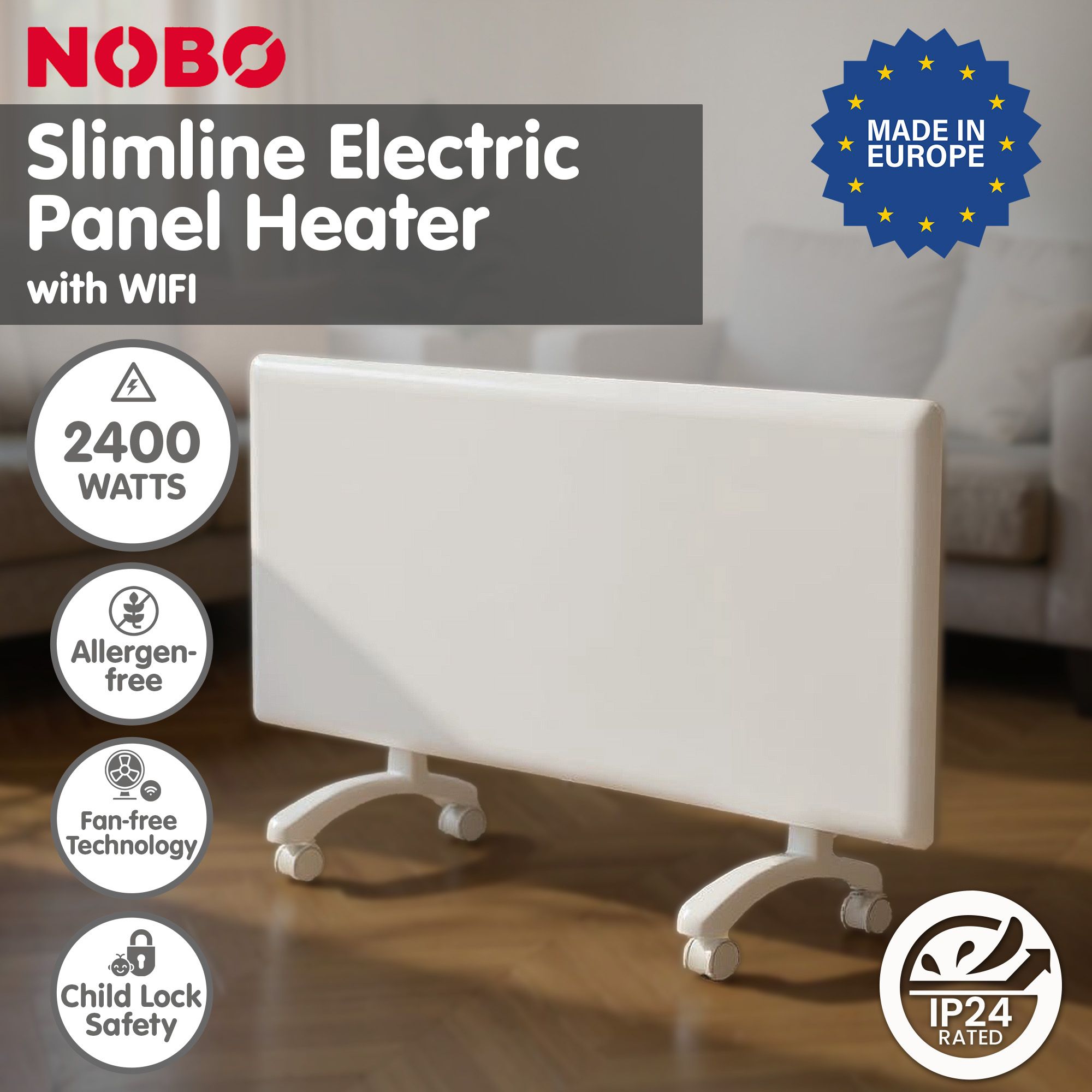 Nobo 2400W T2-NTL4R24 Slimline Wi-Fi Electric Panel Heater - Refurbished - Image 2