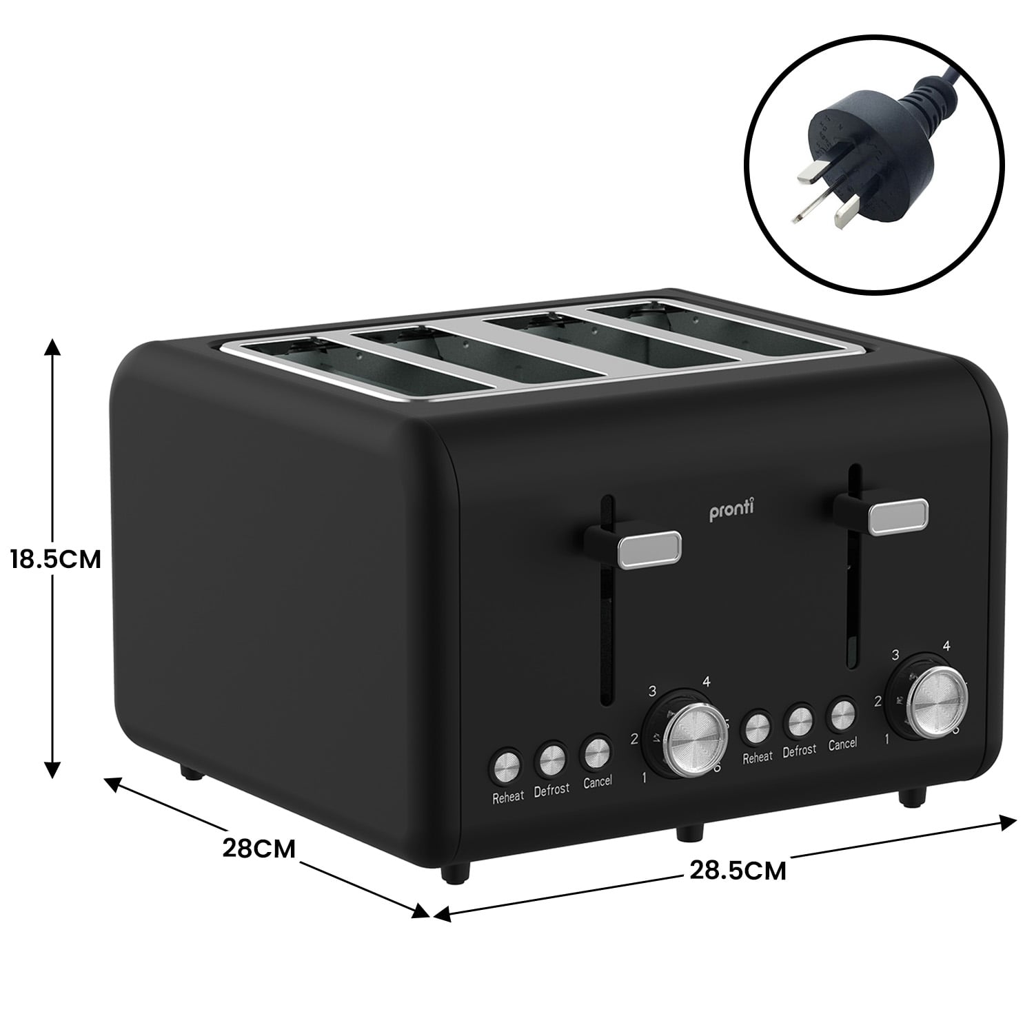Pronti Silver Noir Collection 4 Slice Toaster with Dual Controls - Image 4