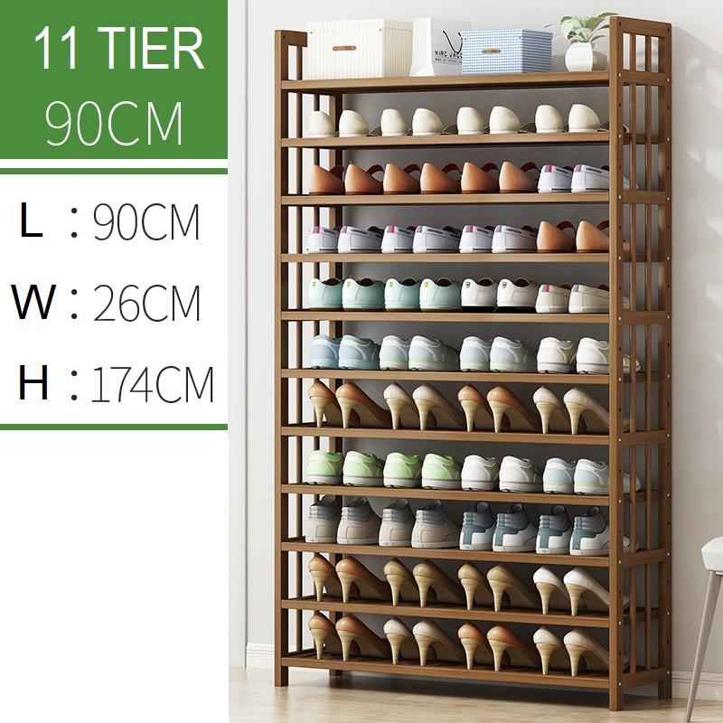 11 Tier Tower Bamboo Wooden Shoe Rack Corner Shelf Stand Storage Organizer - Image 1