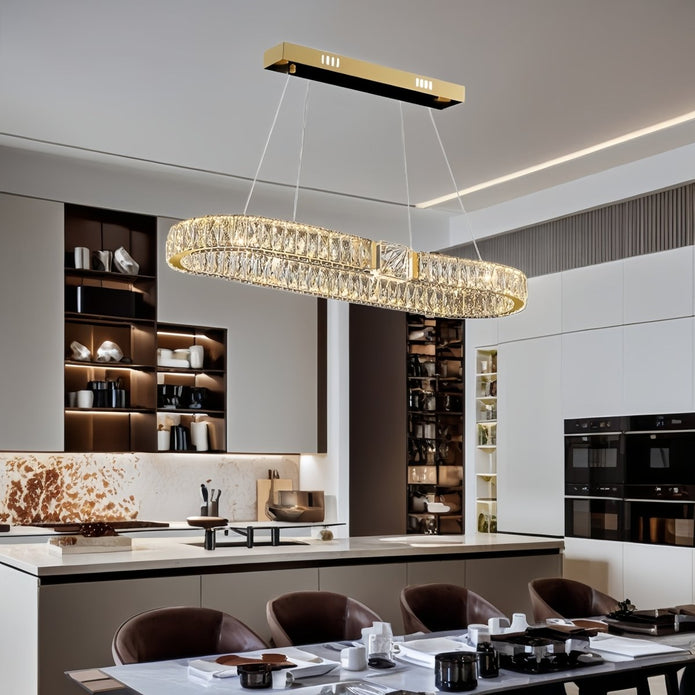 BAMDECOR C3319 Modern Linear Crystal Chandeliers Lighting Fixtures Contemporary Round Chandelier Lighting Fixtures Crystal Pendant Ceiling Lights(Gold-Oval 100cm) - Image 1
