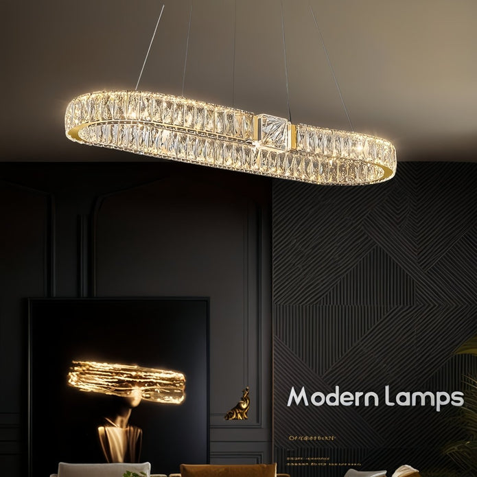 BAMDECOR C3319 Modern Linear Crystal Chandeliers Lighting Fixtures Contemporary Round Chandelier Lighting Fixtures Crystal Pendant Ceiling Lights(Gold-Oval 100cm) - Image 2