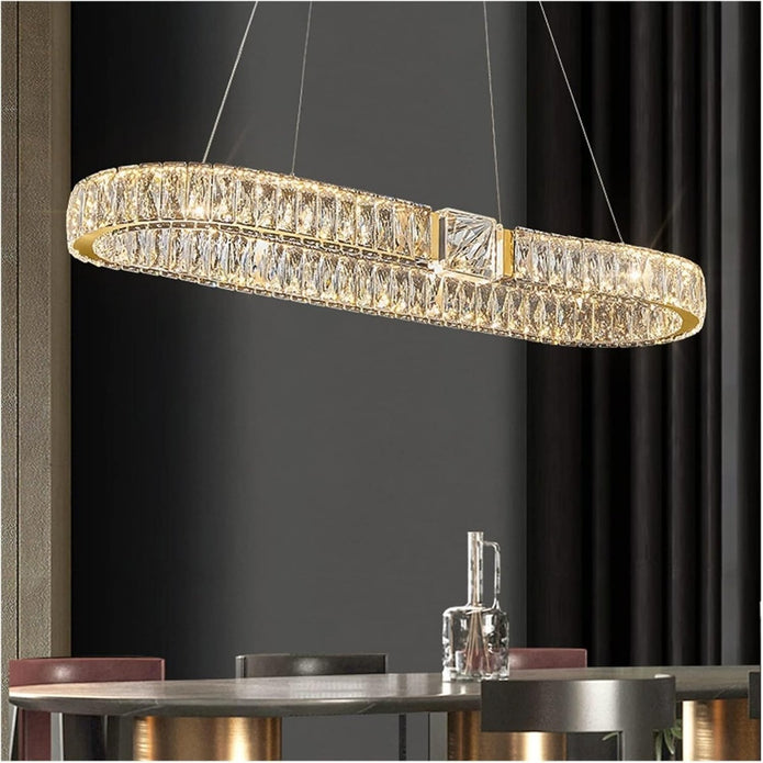 BAMDECOR C3319 Modern Linear Crystal Chandeliers Lighting Fixtures Contemporary Round Chandelier Lighting Fixtures Crystal Pendant Ceiling Lights(Gold-Oval 100cm) - Image 3