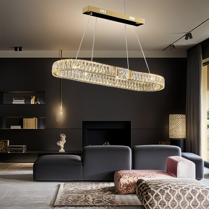 BAMDECOR C3319 Modern Linear Crystal Chandeliers Lighting Fixtures Contemporary Round Chandelier Lighting Fixtures Crystal Pendant Ceiling Lights(Gold-Oval 100cm) - Image 4