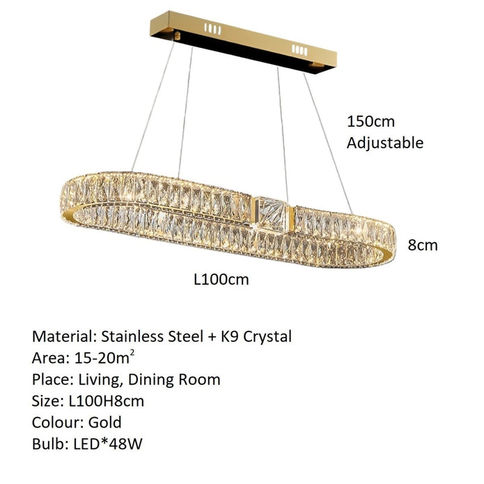 BAMDECOR C3319 Modern Linear Crystal Chandeliers Lighting Fixtures Contemporary Round Chandelier Lighting Fixtures Crystal Pendant Ceiling Lights(Gold-Oval 100cm) - Image 6