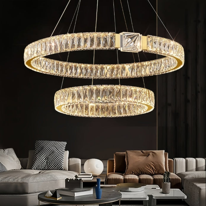BAMDECOR C3319 Modern Crystal Chandeliers Lighting Fixtures Contemporary Round Chandelier Lighting Fixtures Crystal Pendant Ceiling Lights(Gold-80+60cm) - Image 1