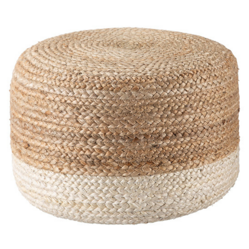 Ombre Hand Braided Jute Cotton Pouf Ottoman 50 x 35 cm (Beige) - Image 1