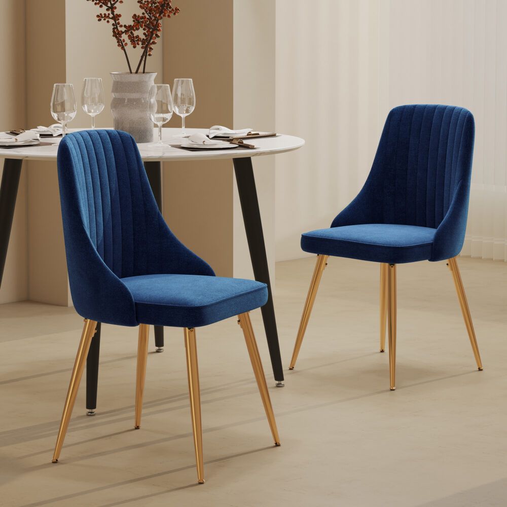 Viva Forever Set of 2 Blue Velvet Dining Chairs – Art Deco Design with Gold Metal Legs - Image 3