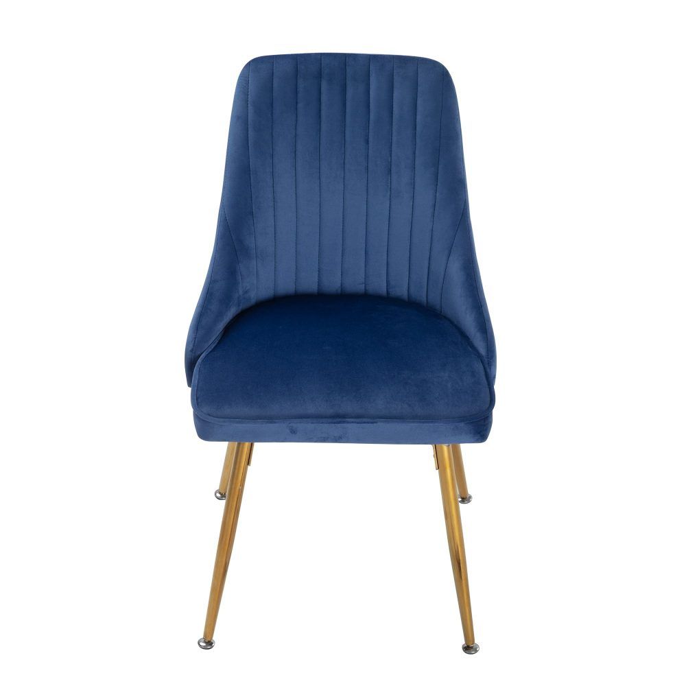 Viva Forever Set of 2 Blue Velvet Dining Chairs – Art Deco Design with Gold Metal Legs - Image 5