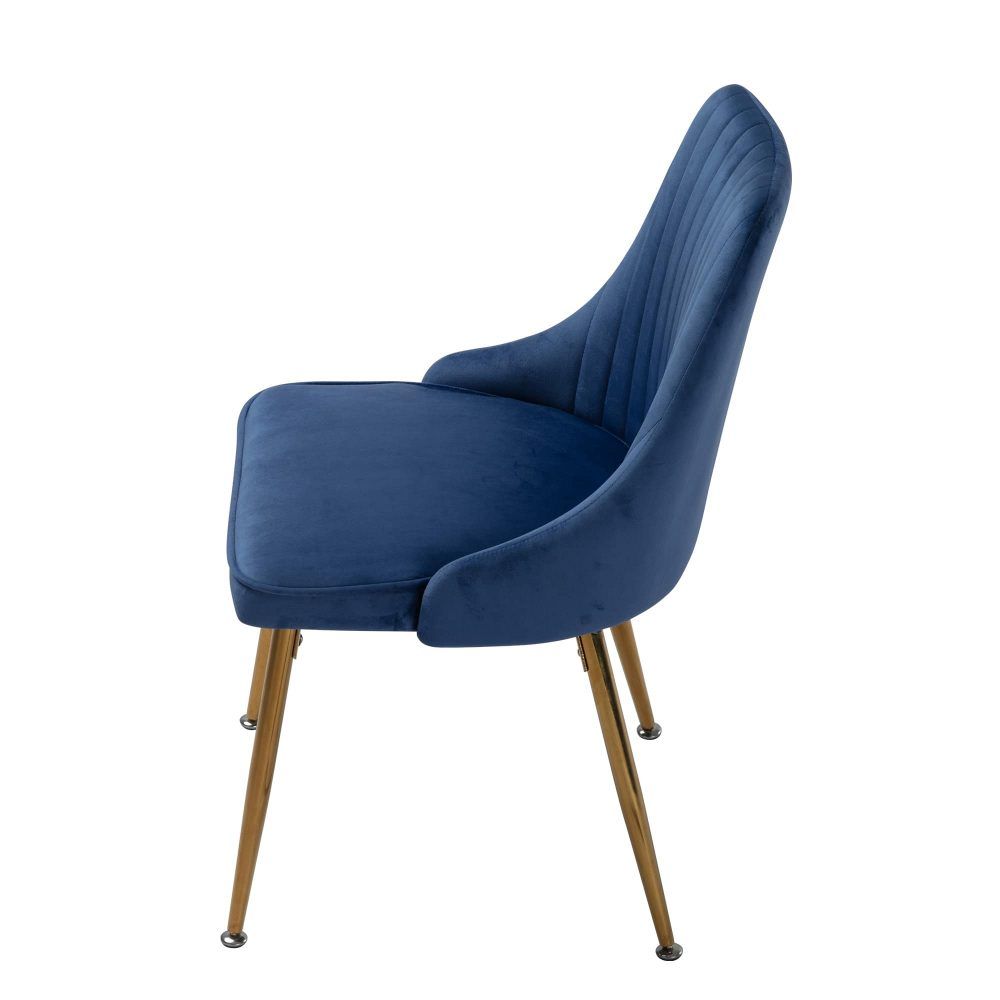 Viva Forever Set of 2 Blue Velvet Dining Chairs – Art Deco Design with Gold Metal Legs - Image 6