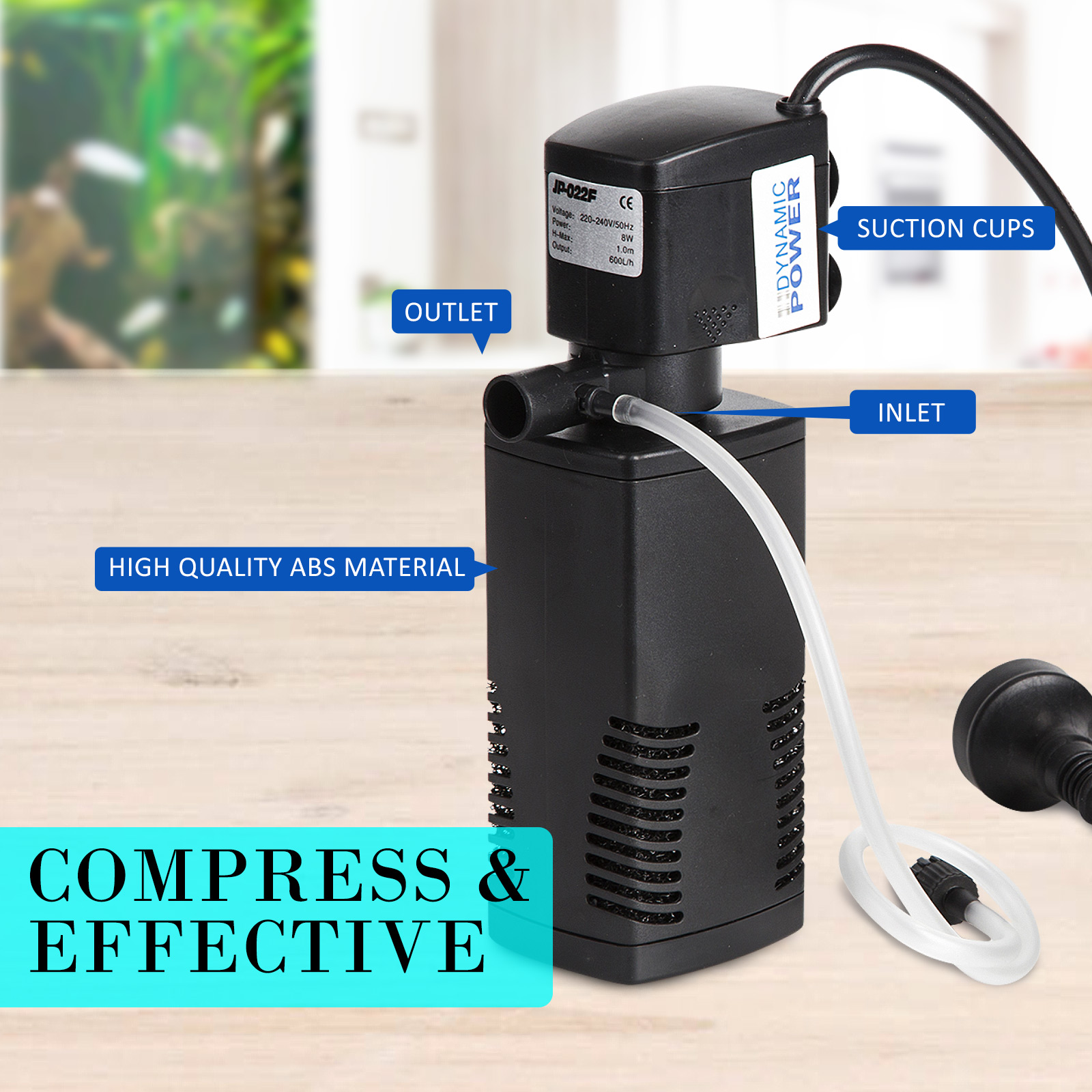 Aquarium Submersible Filter Pond Pump 600L/H 8W 1m - Image 4