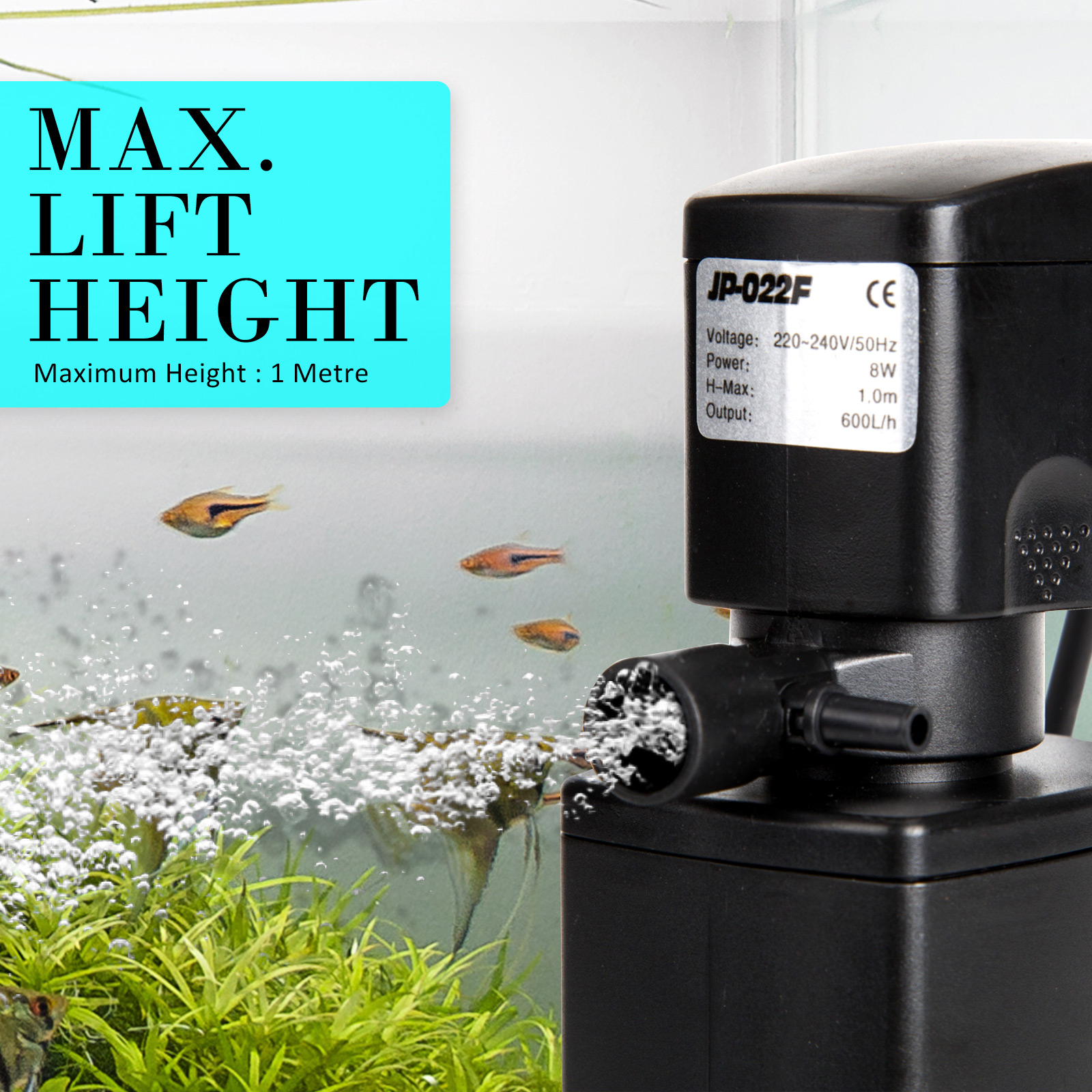 Aquarium Submersible Filter Pond Pump 600L/H 8W 1m - Image 7