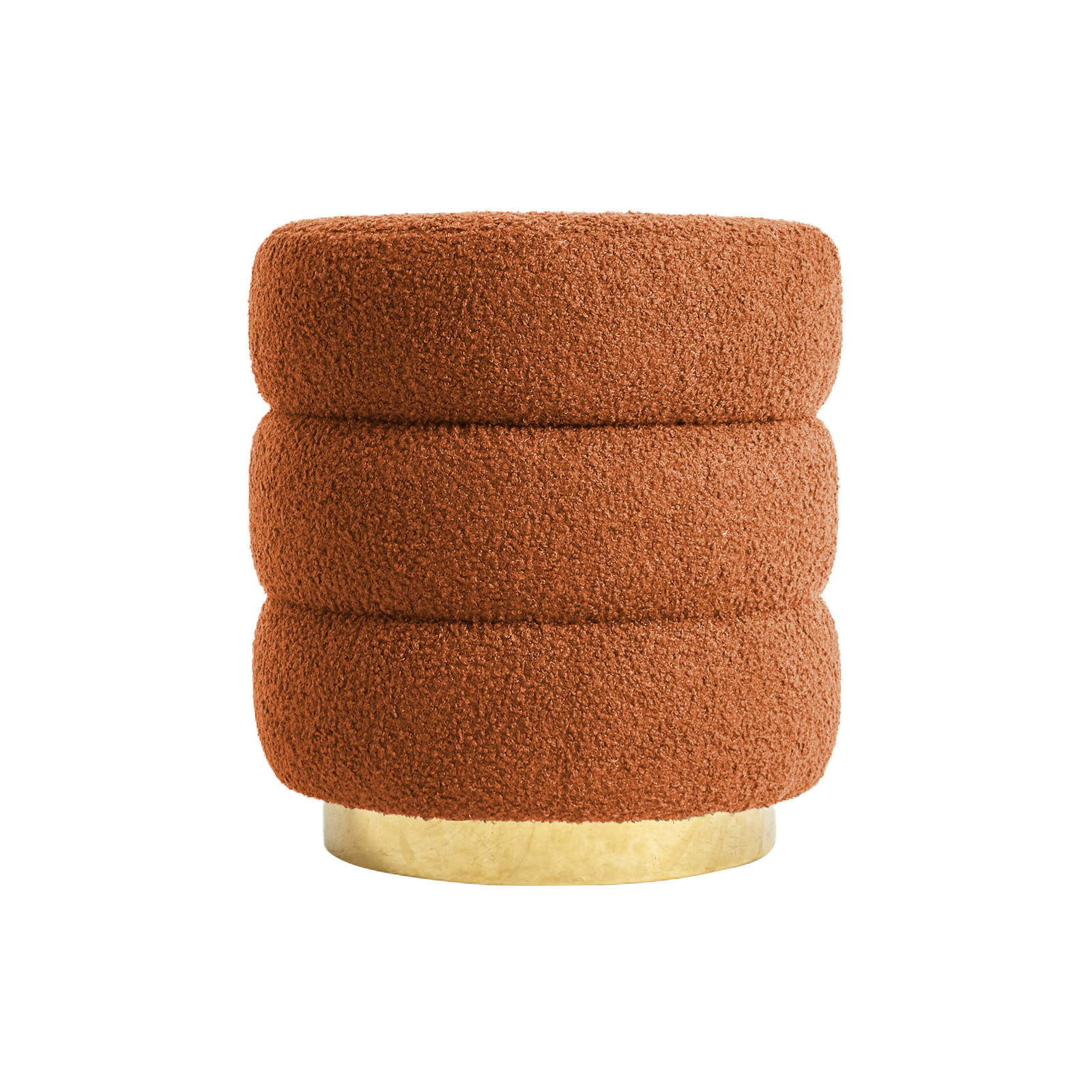 Round Stacked Ottoman Stool Teddy Fleece Fabric Foot Rest 38cm ORANGE - Image 1