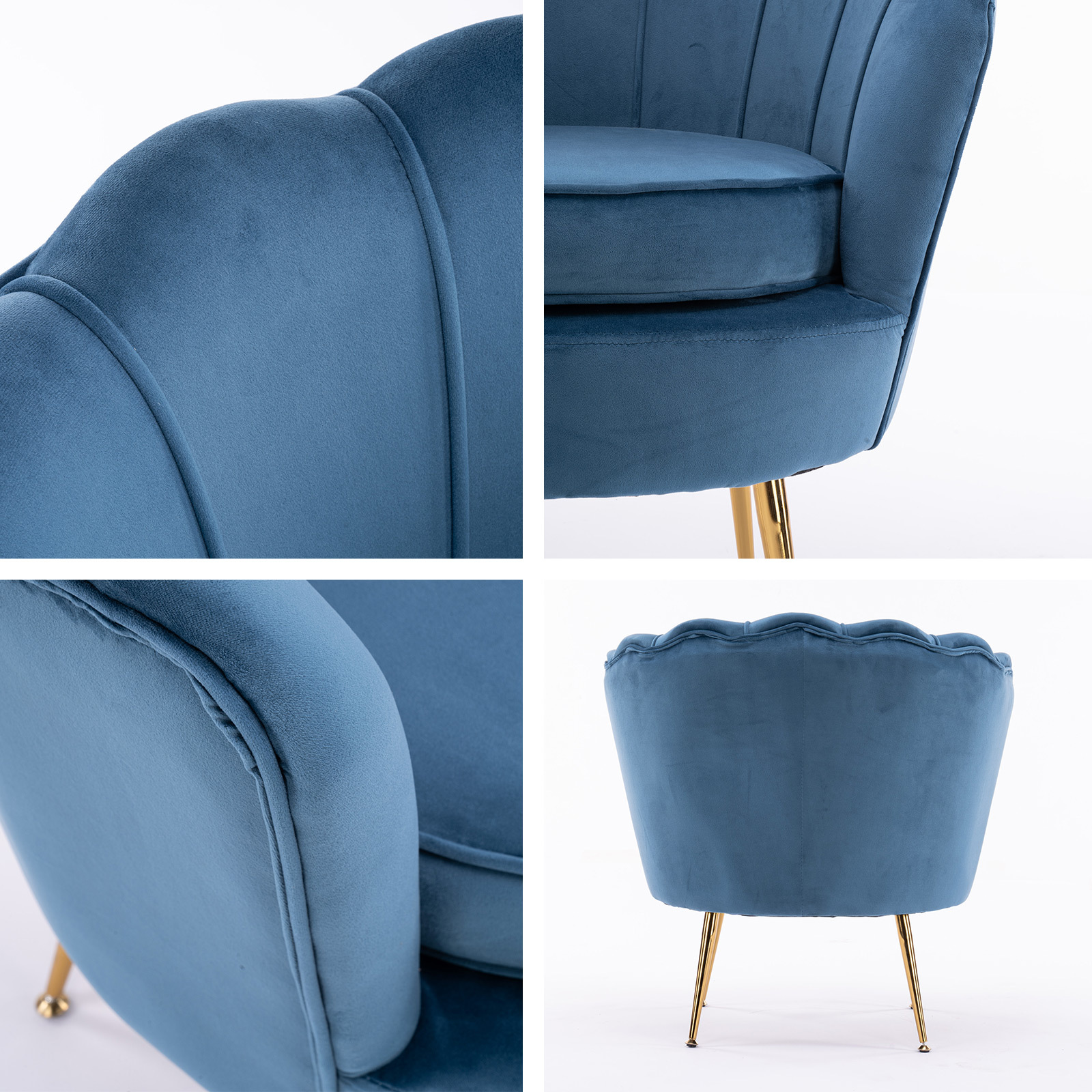 Armchair Padded Lounge Chair Accent Velvet Shell Scallop NAVY BLUE - Image 3