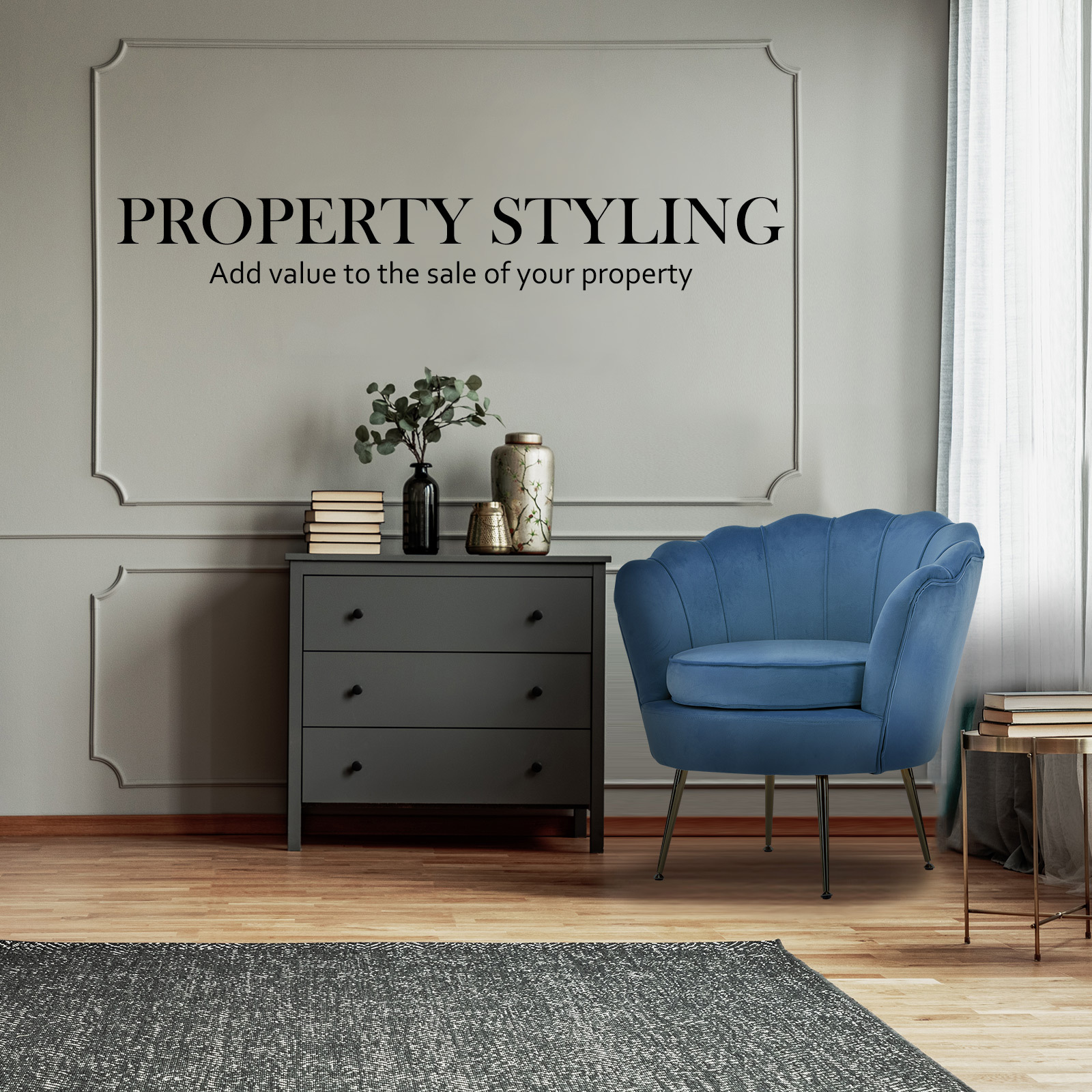 Armchair Padded Lounge Chair Accent Velvet Shell Scallop NAVY BLUE - Image 4