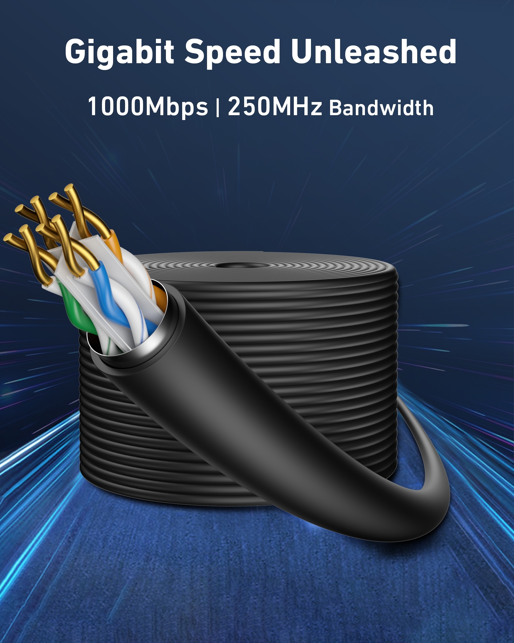 BENFEI 000701BK-305M CAT6 UTP 1000Mbps Waterproof Ethernet Cable 1000FT for Outdoor 305M (Unshielded) - Image 6