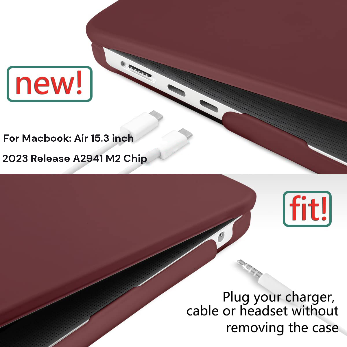 15 inch Air 2023 MacBook Air Matte Case  A2941 M2 Chip Hard Shell Case Keyboard Cover Wine Red - Image 3