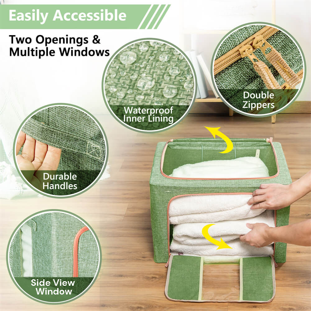 24L Cloth Storage Box Closet Organizer Storage Bags Clothes Storage Bags Wardrobe Organizer Idea GREEN - Image 3