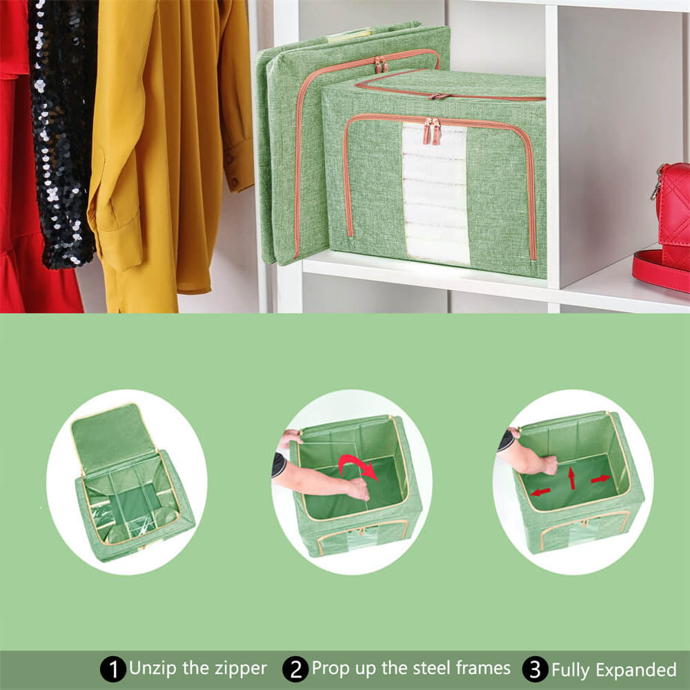 24L Cloth Storage Box Closet Organizer Storage Bags Clothes Storage Bags Wardrobe Organizer Idea GREEN - Image 5