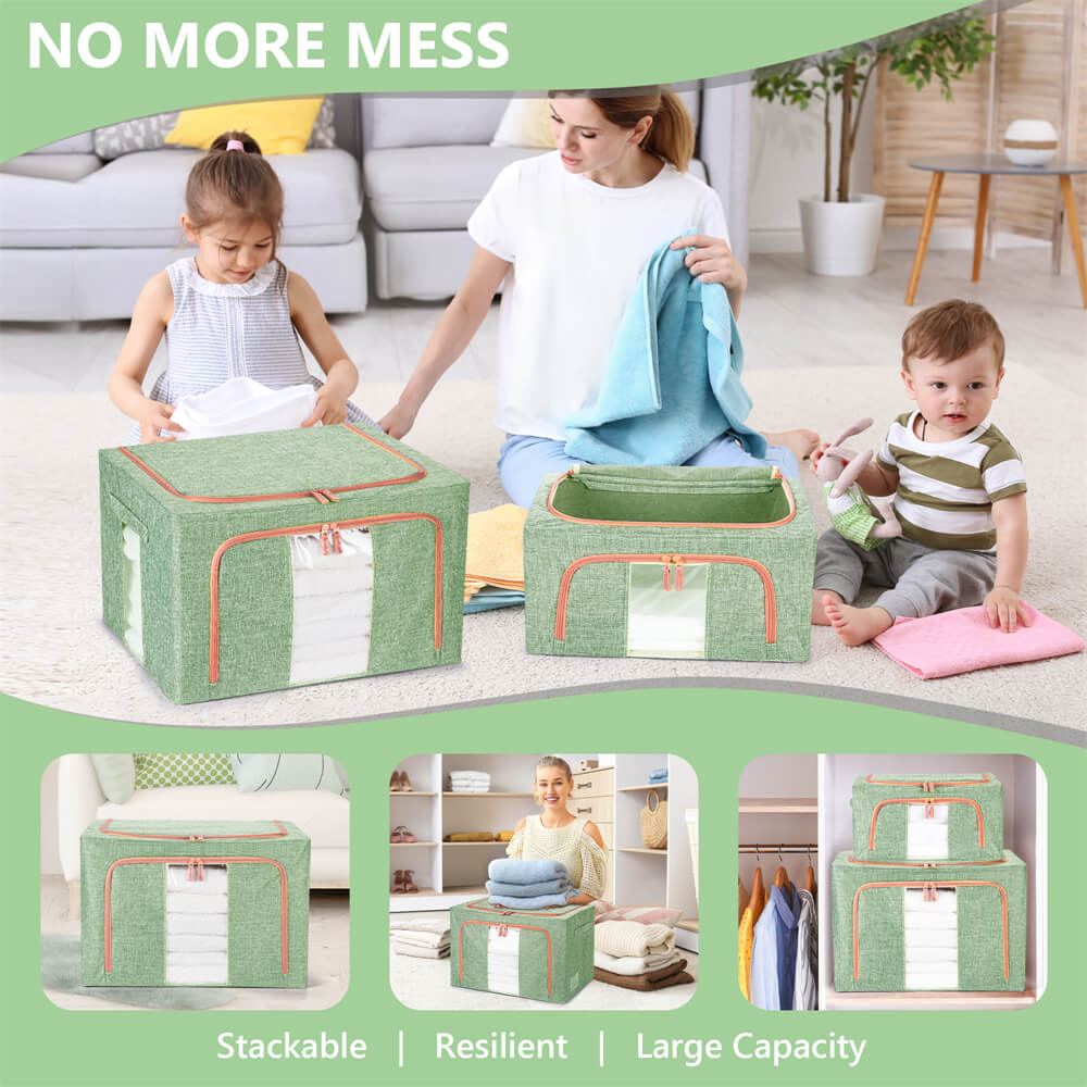 24L Cloth Storage Box Closet Organizer Storage Bags Clothes Storage Bags Wardrobe Organizer Idea GREEN - Image 6