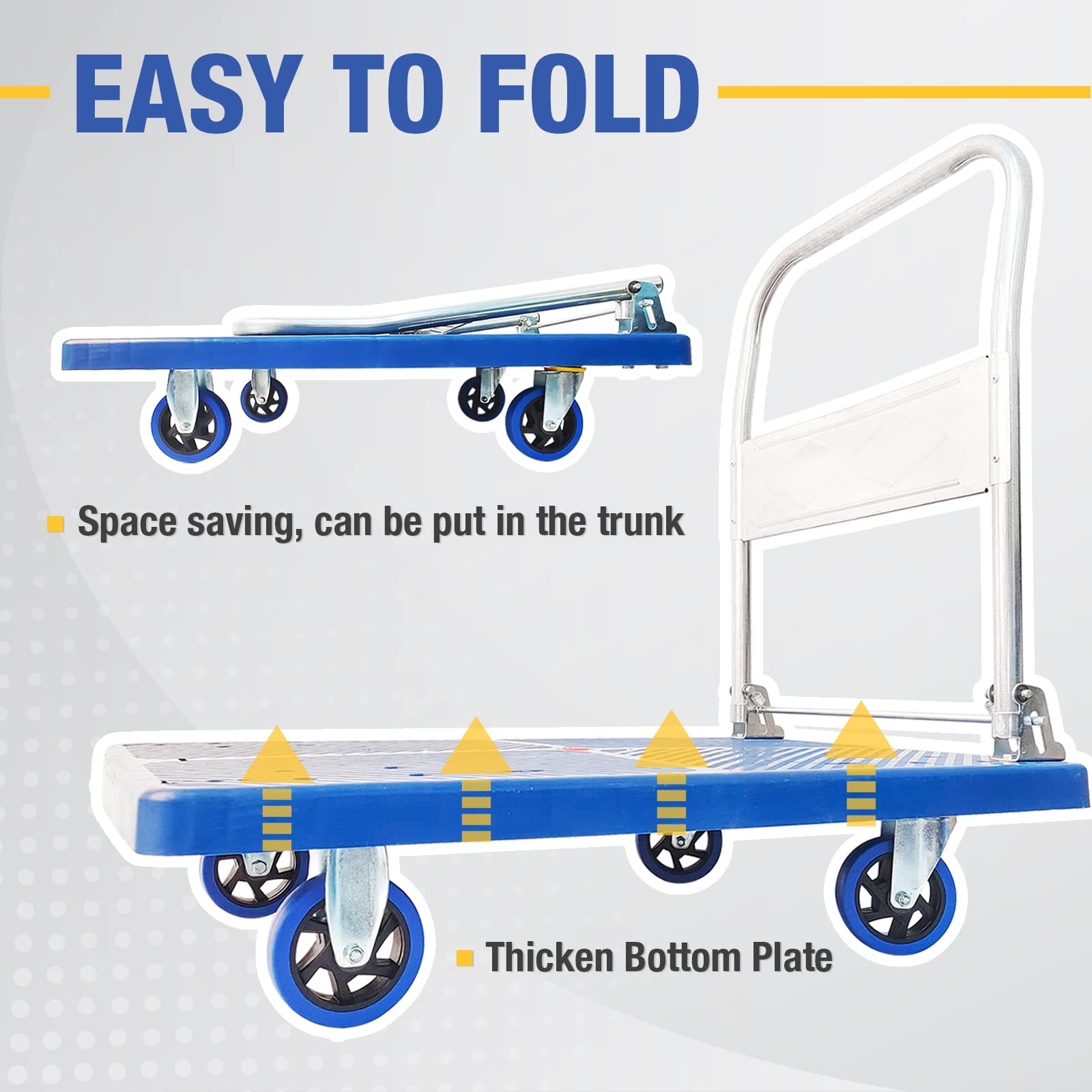 300kg Foldable Warehouse Platform Trolley Truck Dolly Platform Cart Swivel Wheels Moving Cart Flatbed - Image 2